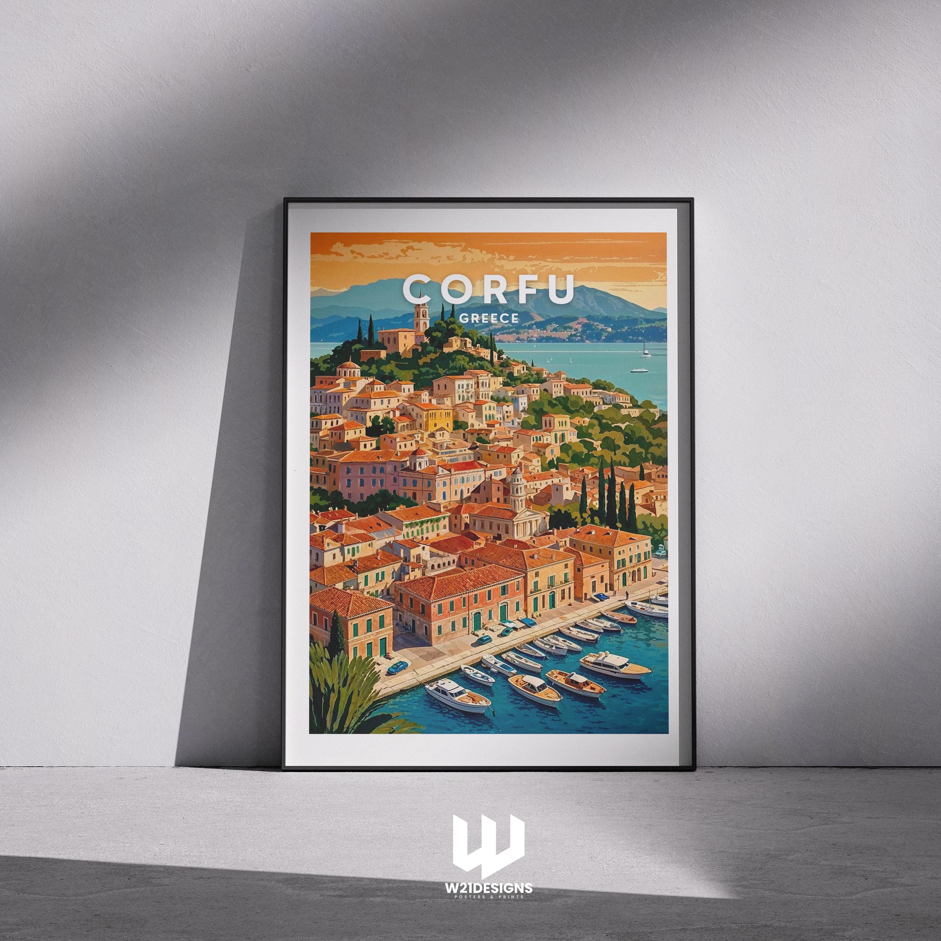 Corfu Greece Travel Poster: Mediterranean Coastal Art Print