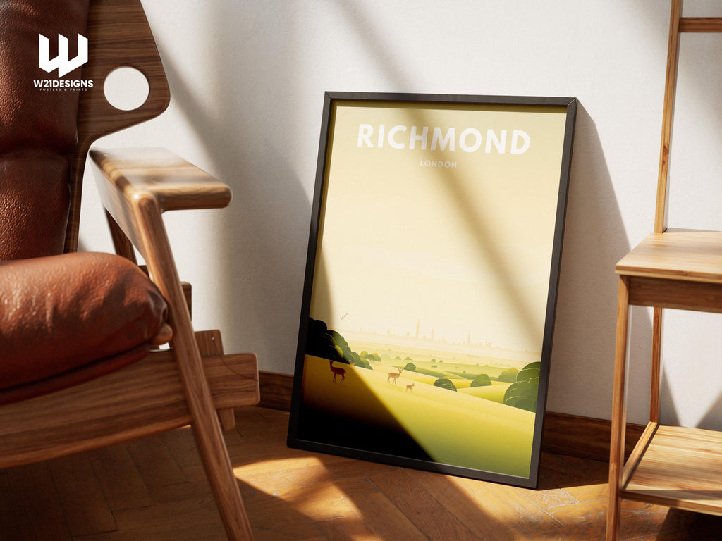Richmond London Travel Poster | Richmond Park Wall Art | Minimal Skyline Landscape Print