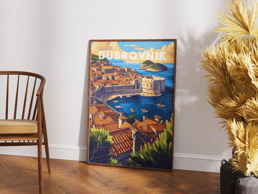Dubrovnik Croatia Travel Poster: Adriatic Coast Art Print
