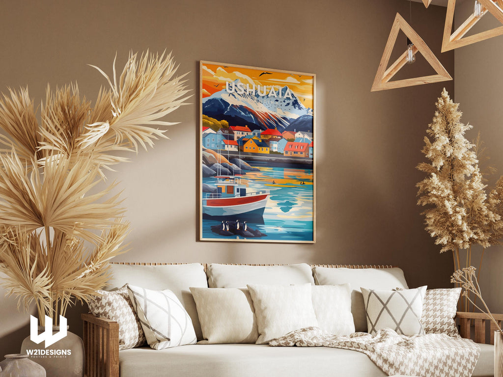 Ushuaia Argentina Travel Poster: Patagonia Penguin Art Print