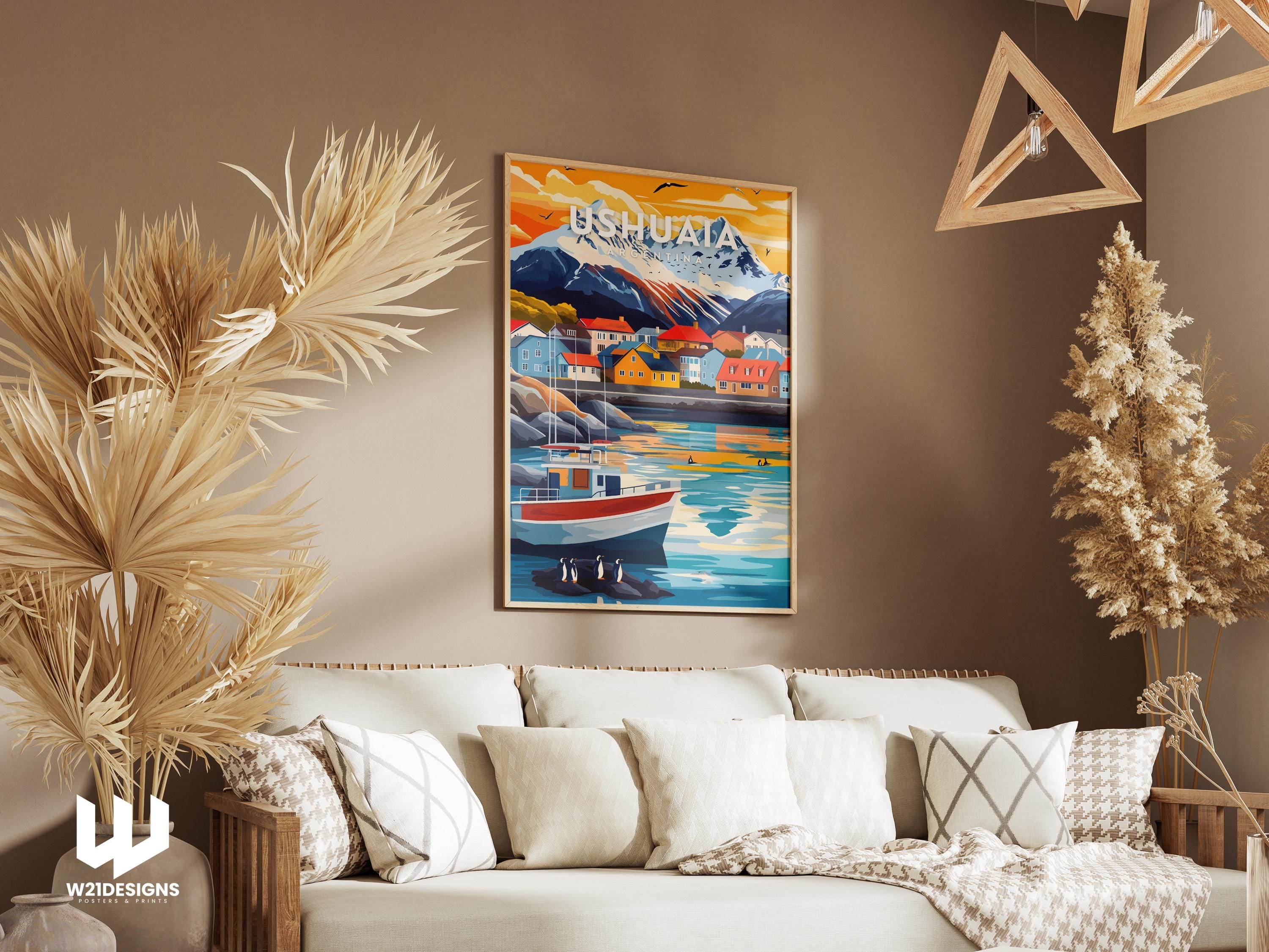 Ushuaia Argentina Travel Poster: Patagonia Penguin Art Print