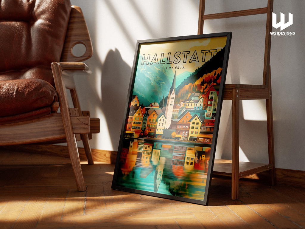 Hallstatt Austria Travel Poster: Scenic Alpine Village Art Print