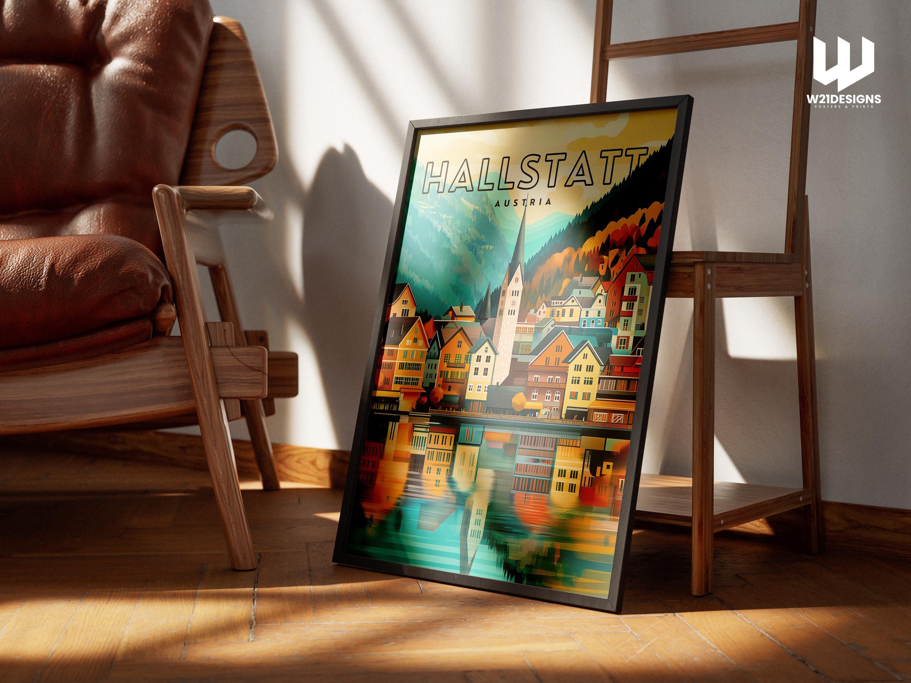Hallstatt Austria Travel Poster: Scenic Alpine Village Art Print