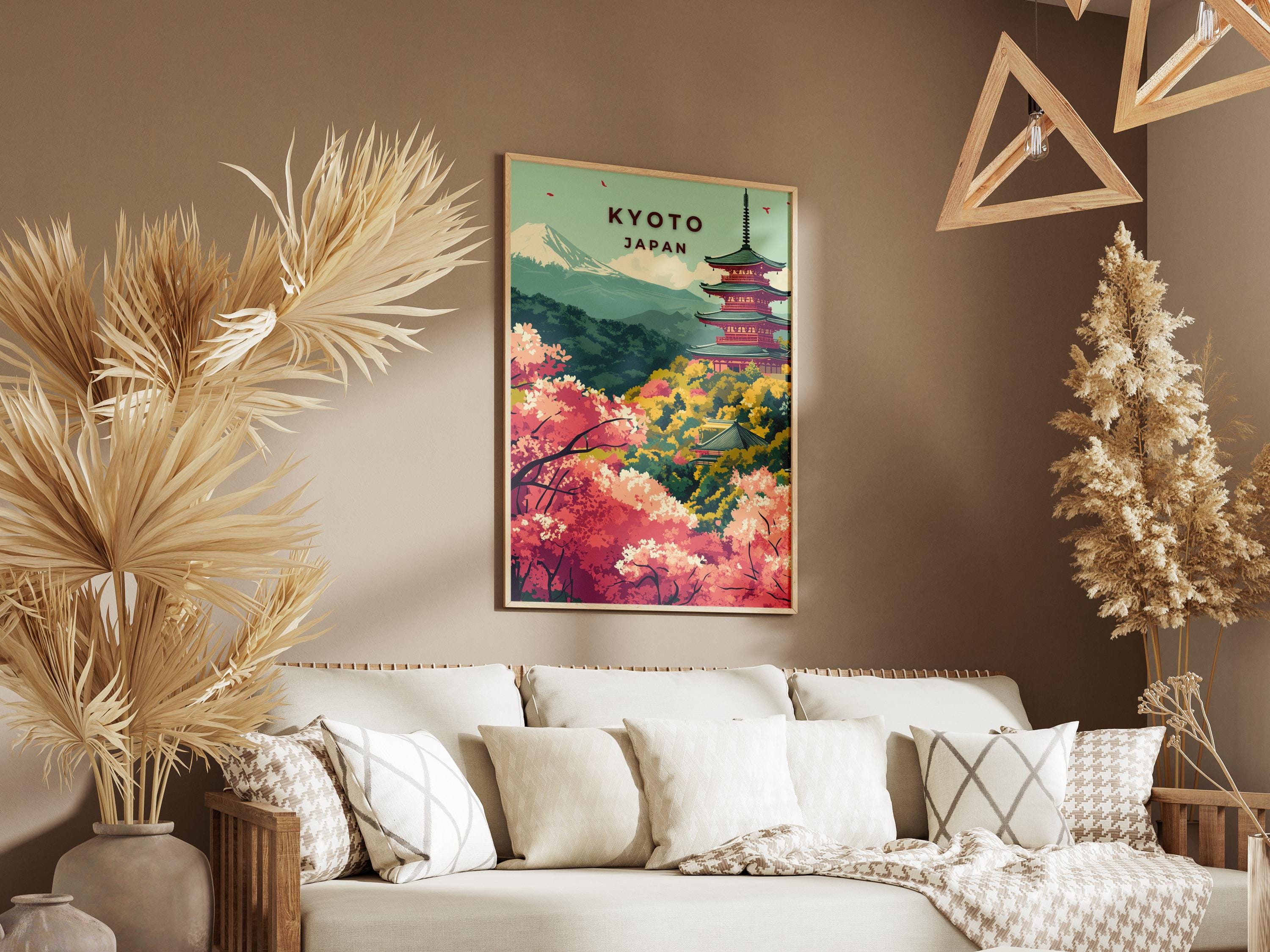 Kyoto Cherry Blossom Travel Poster: Vintage Japanese Pagoda Art