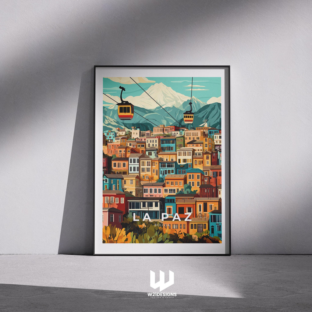 La Paz Bolivia Travel Print: Andes Mountains Cityscape Poster