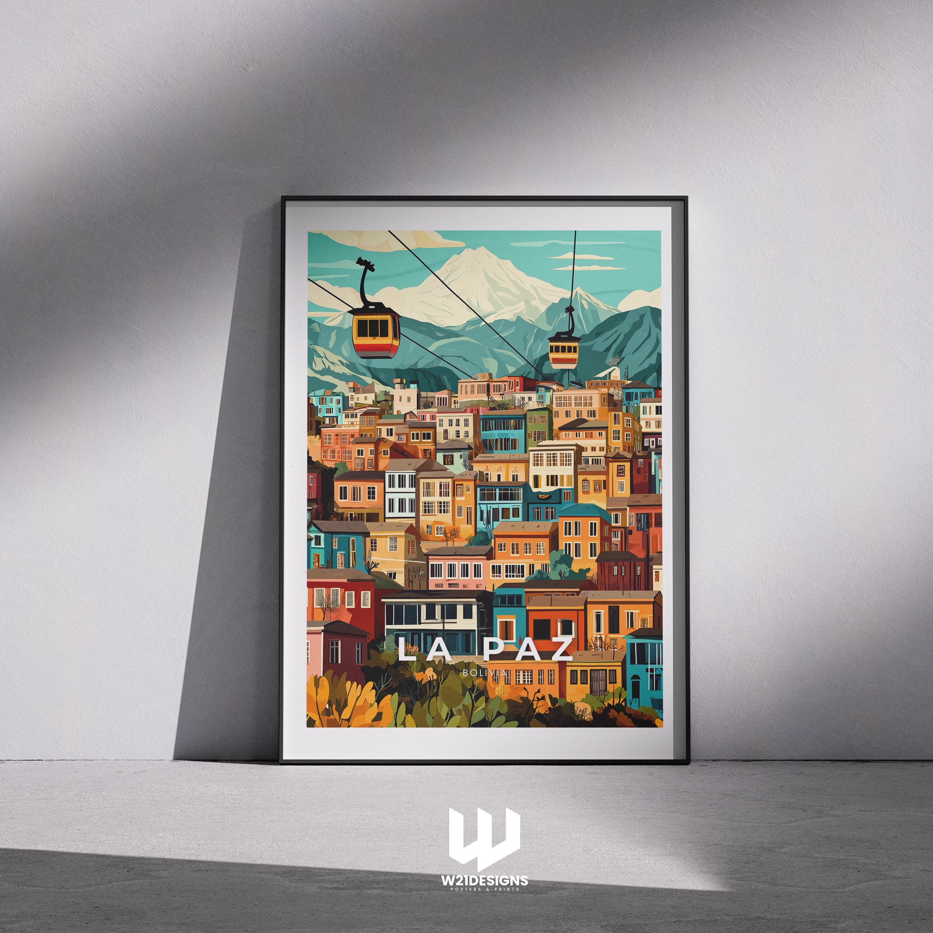 La Paz Bolivia Travel Print: Andes Mountains Cityscape Poster