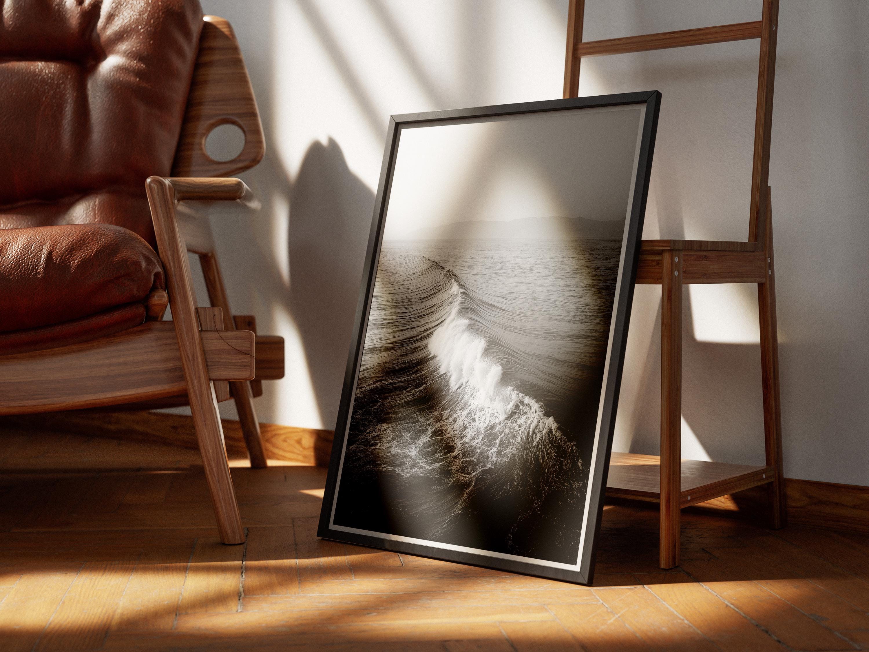Black and White Ocean Wave Print: Minimalist Coastal Photography