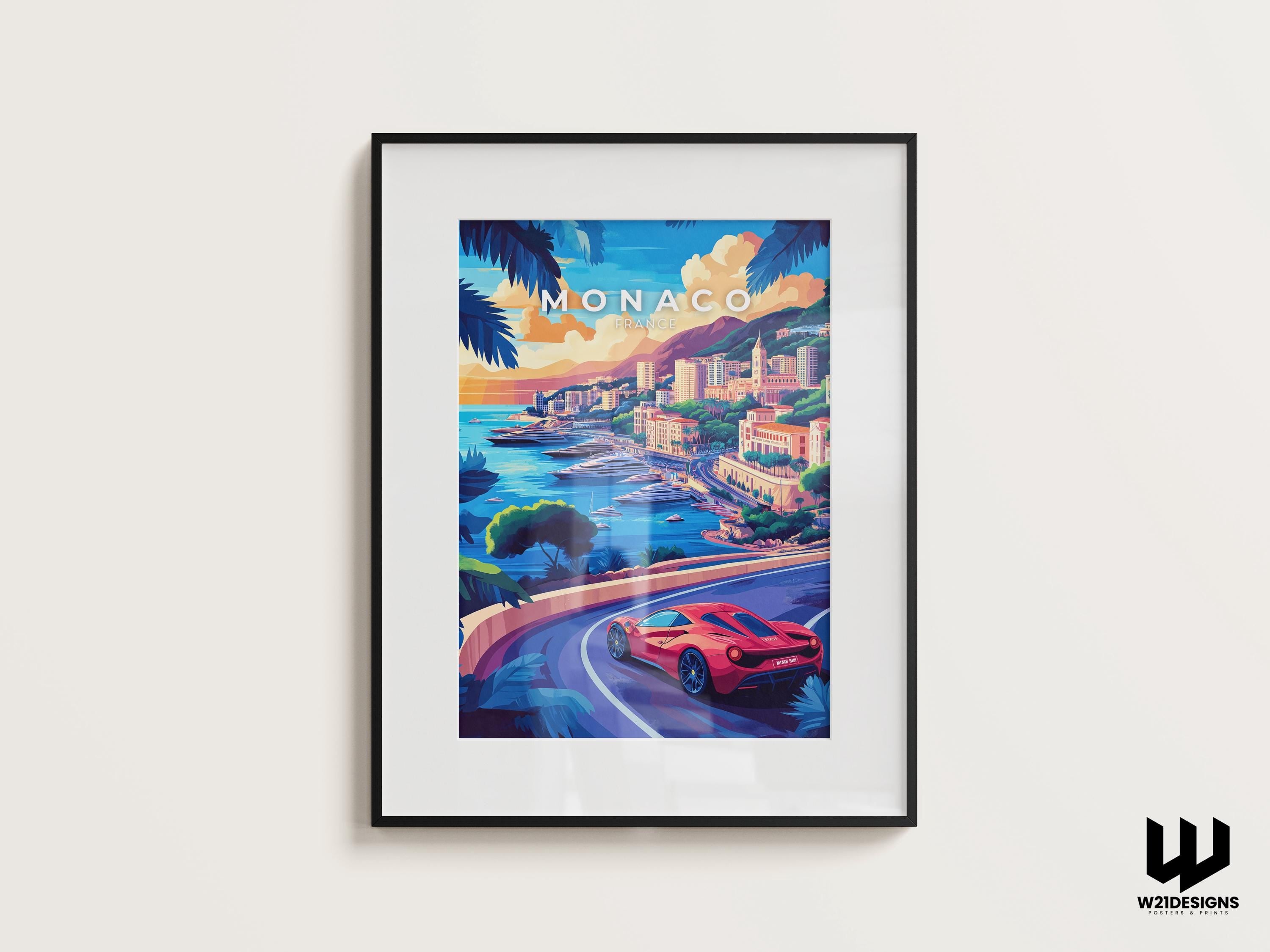 Monaco Travel Poster: French Riviera, Luxury Car Art