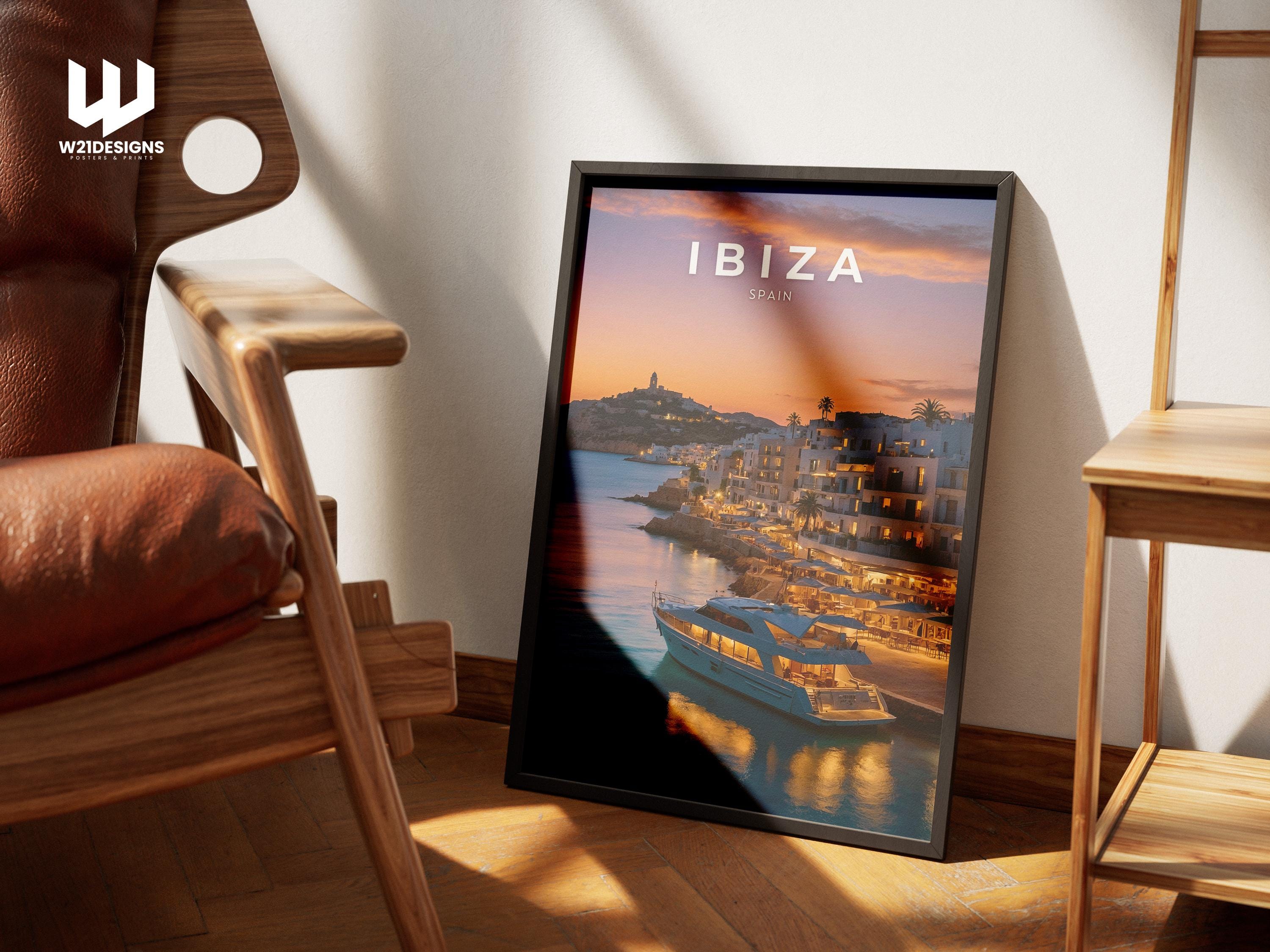 Ibiza Sunset Print: Luxury Yacht, Mediterranean Coastal Art