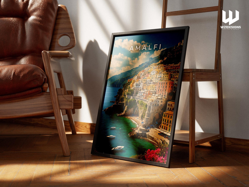 Amalfi Coast Travel Print: Italy Coastal Art, Mediterranean Decor