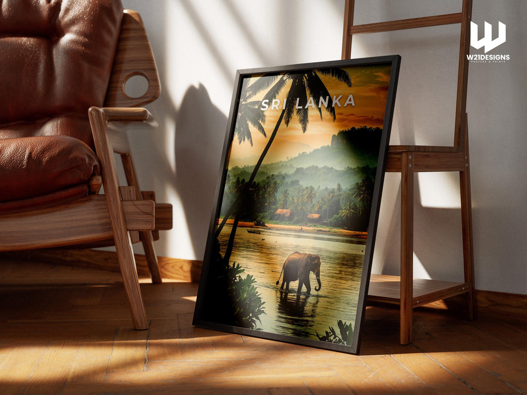 Sri Lanka Elephant Travel Poster: Tropical Landscape Art Print