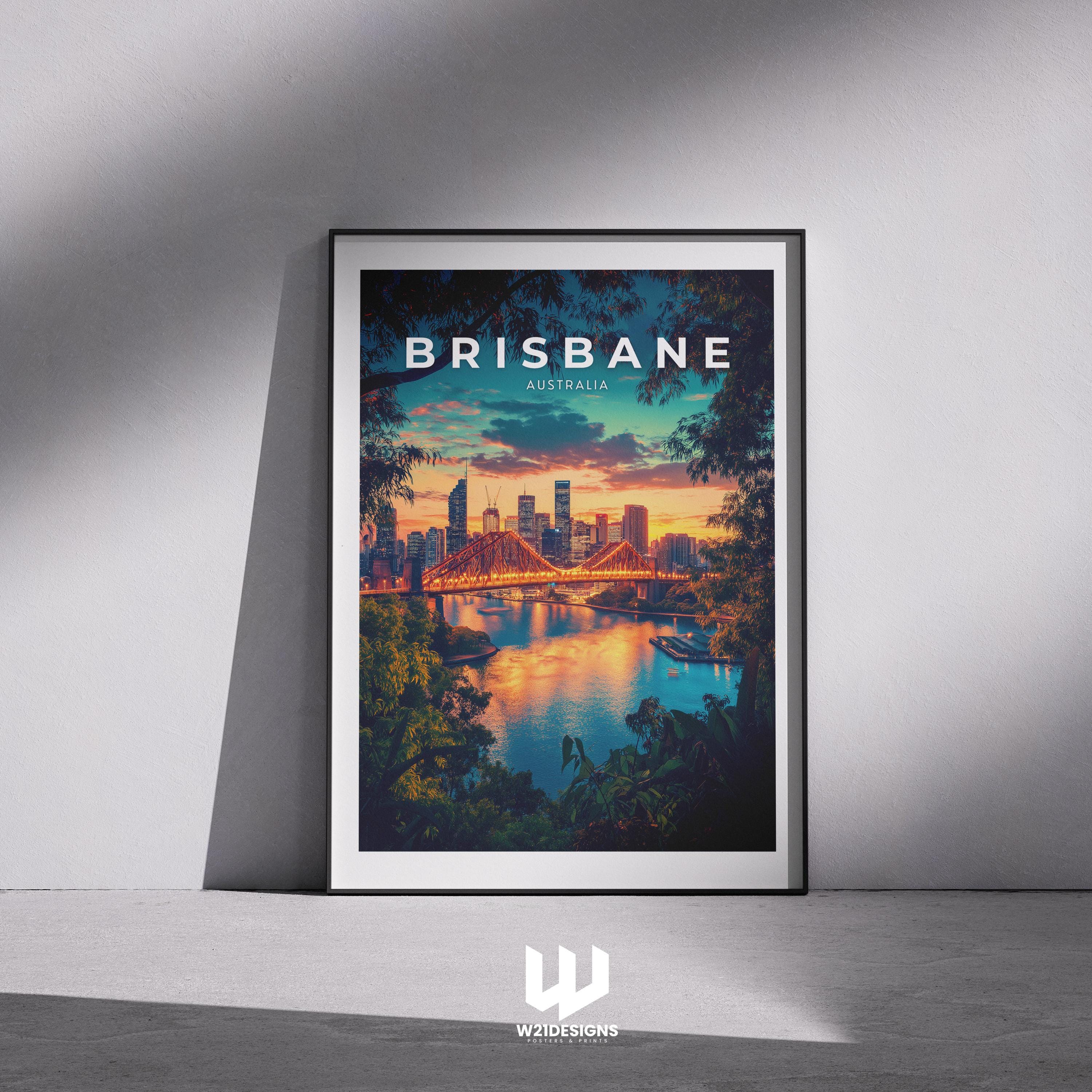 Brisbane Australia Travel Poster: Vintage City Skyline Art Print