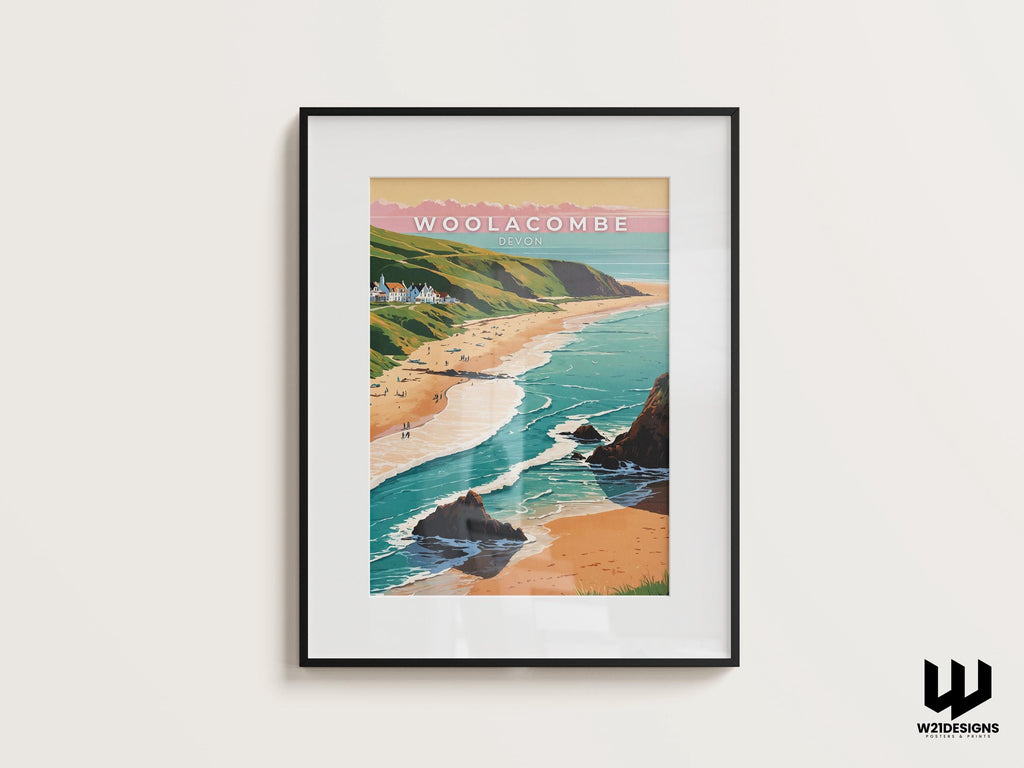Woolacombe Beach Print: Vintage Devon Coast, England Travel Art