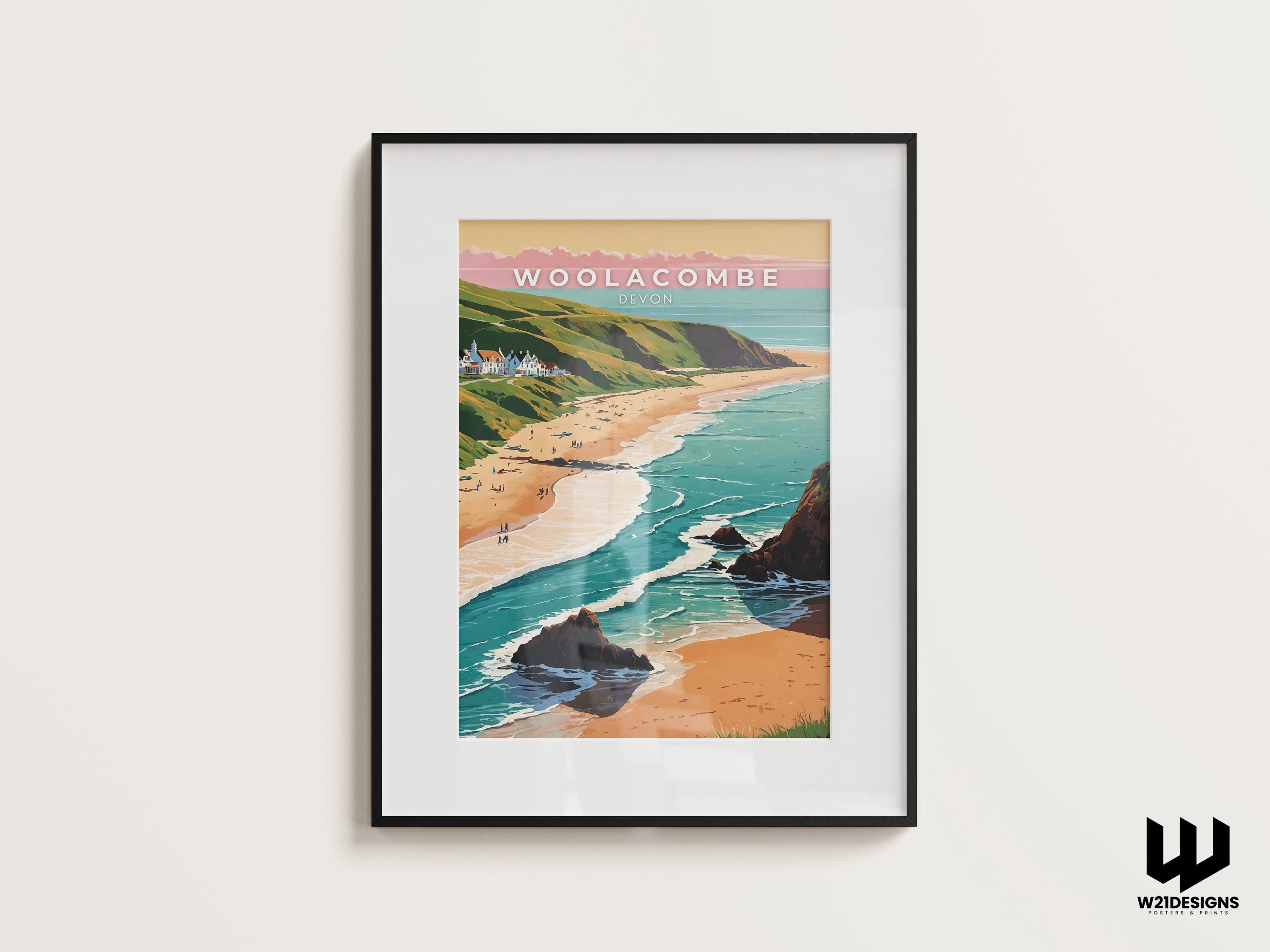 Woolacombe Beach Print: Vintage Devon Coast, England Travel Art
