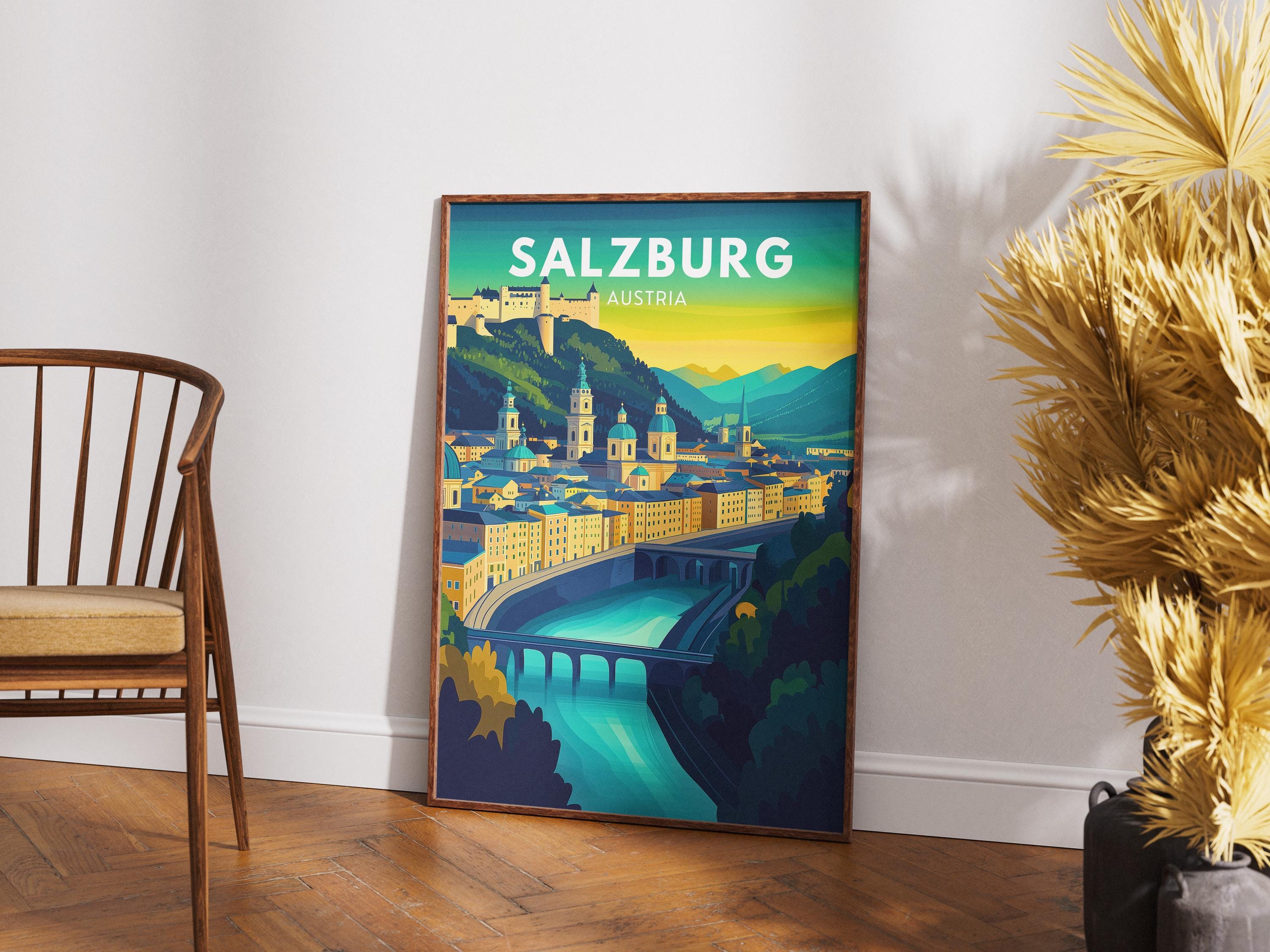 Salzburg Austria Travel Poster: Vintage Hohensalzburg Fortress Art