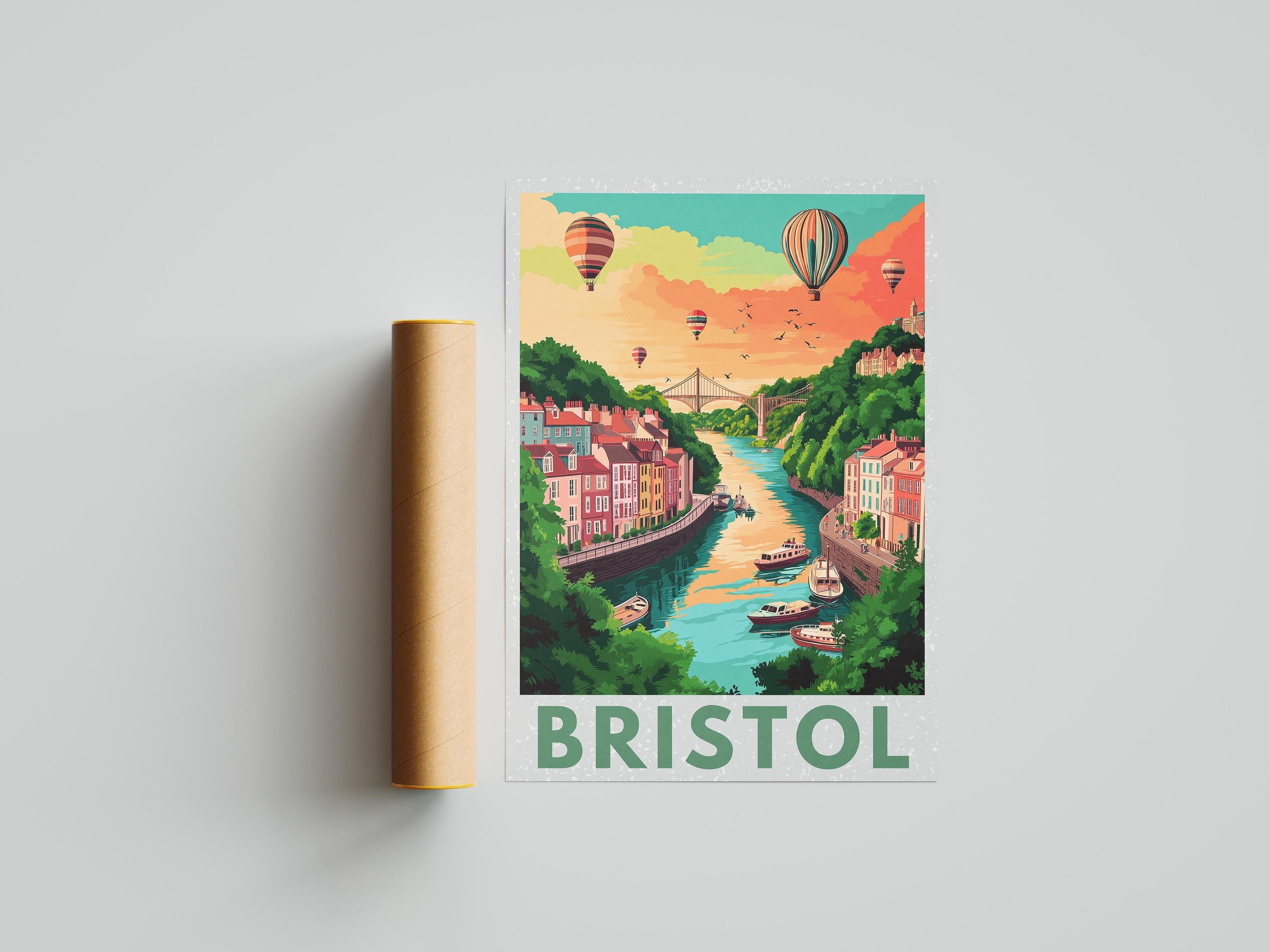 Bristol Travel Poster: Clifton Suspension Bridge & Balloon Fiesta