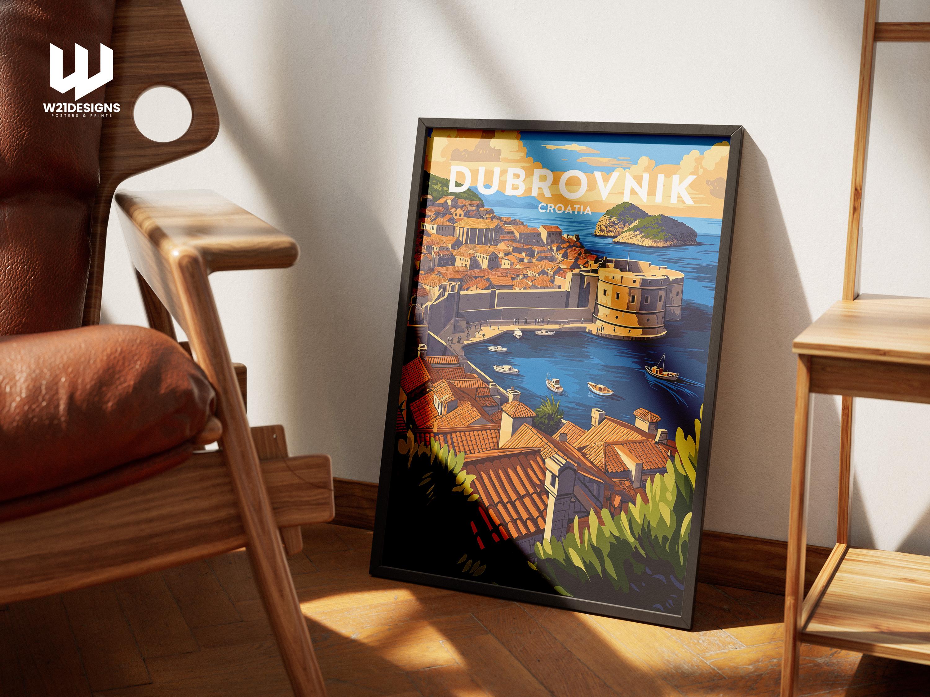 Dubrovnik Croatia Travel Poster: Adriatic Coast Art Print