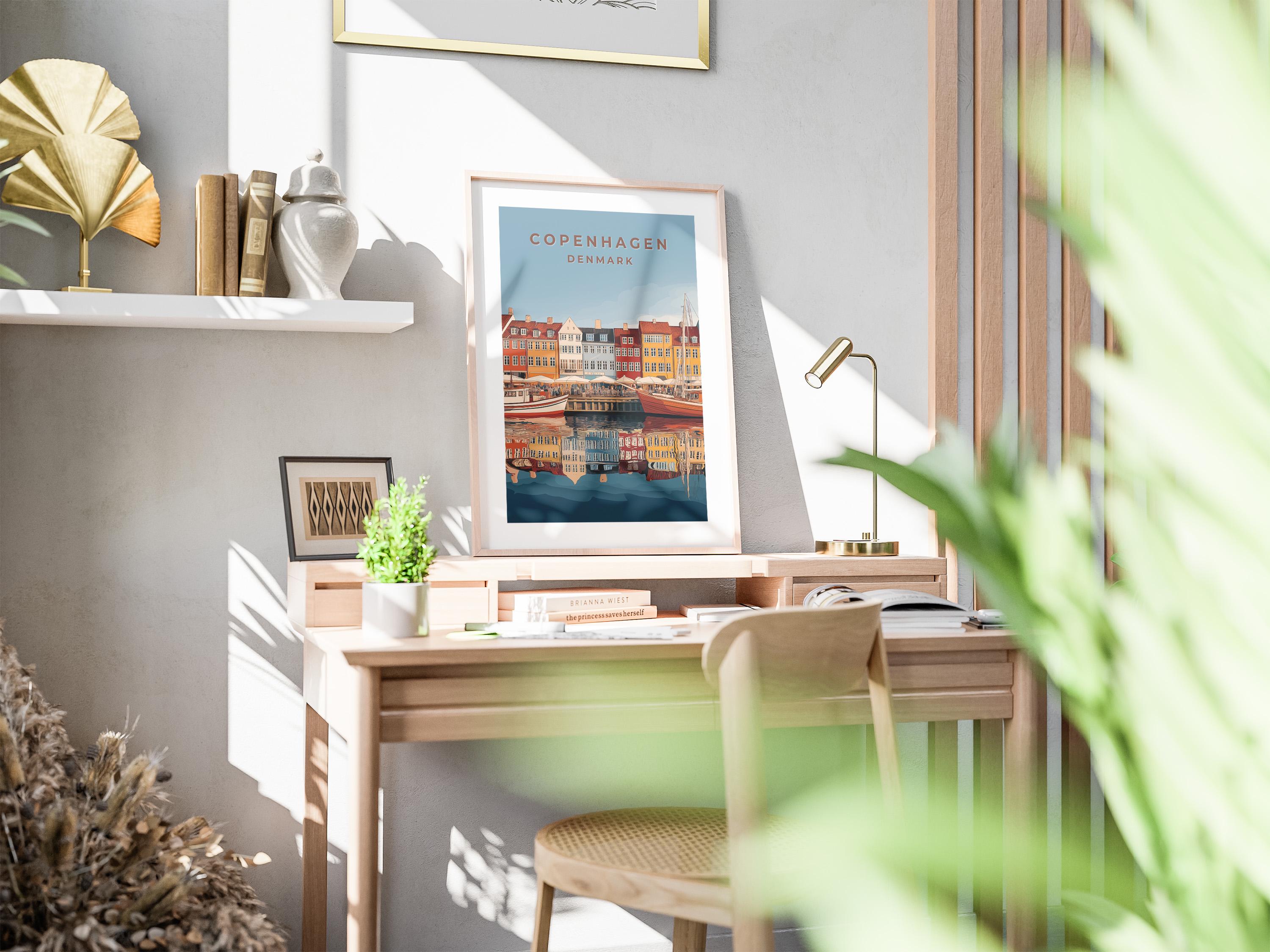 Copenhagen Nyhavn Print: Vintage Denmark Travel Poster