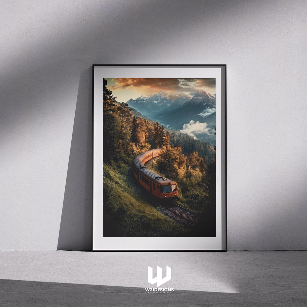 Vintage Train Poster: Scenic Mountain Railway Travel Print