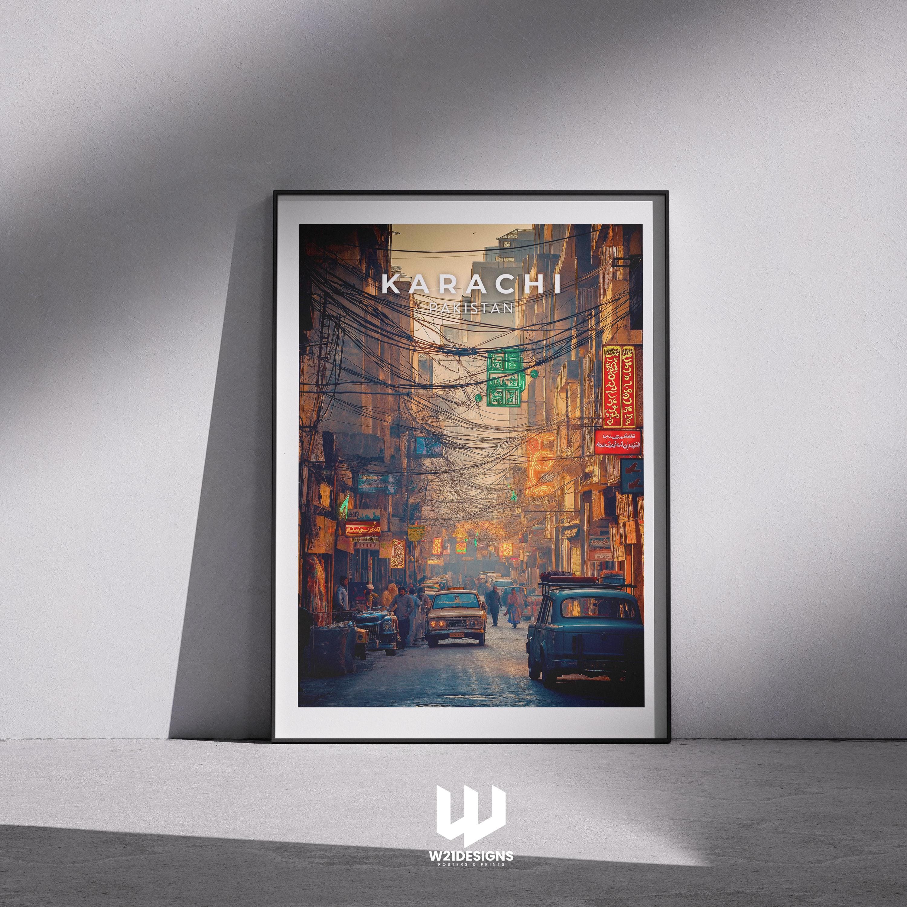 Karachi Pakistan Travel Print: Vintage Cityscape Wall Art