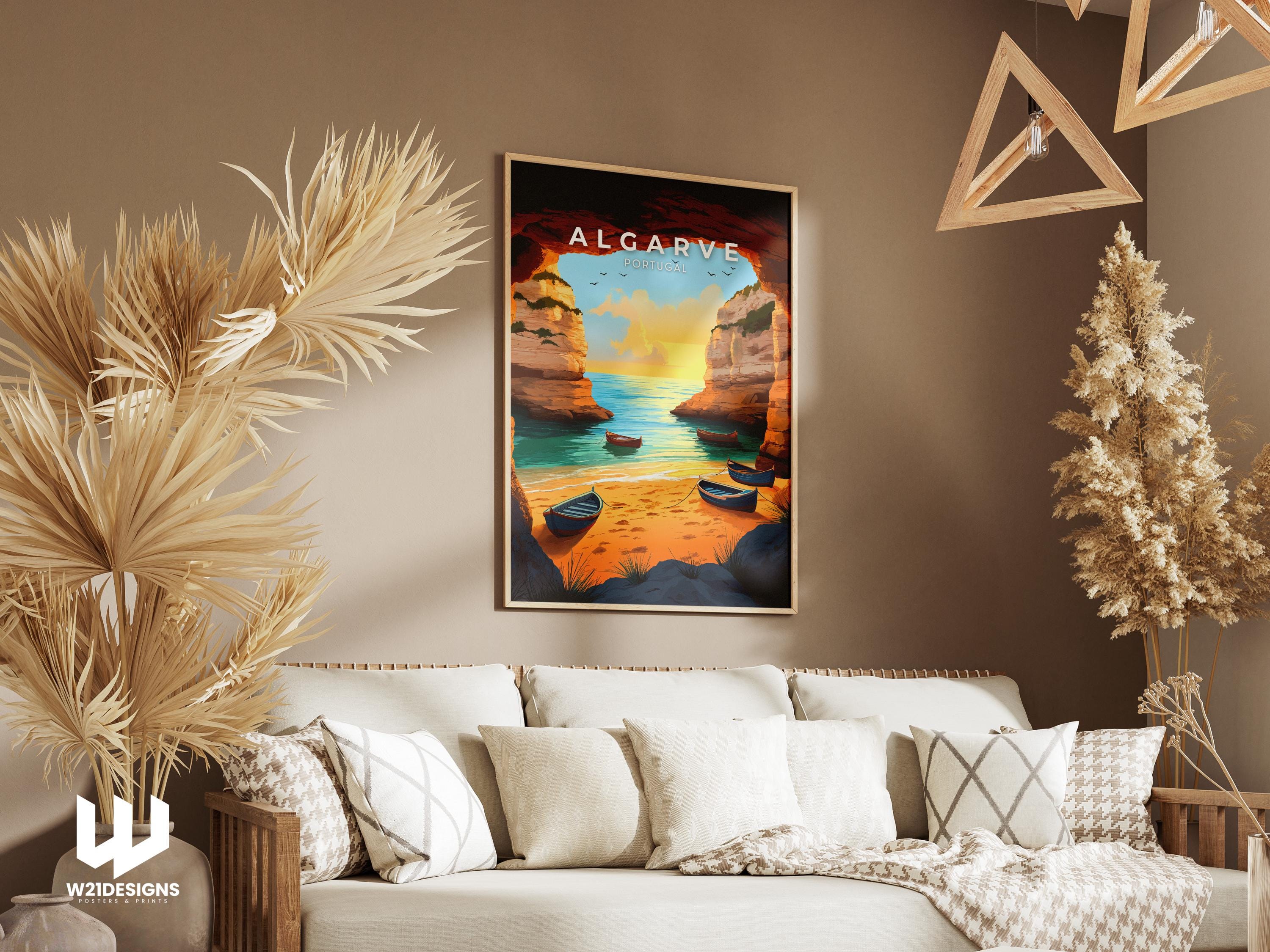 Algarve Portugal Travel Poster: Sunset Beach Coastal Art