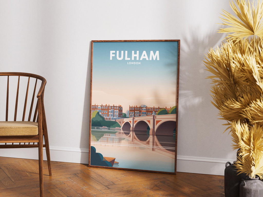 Fulham London Travel Poster | River Thames Wall Art | Vintage City Illustration Print