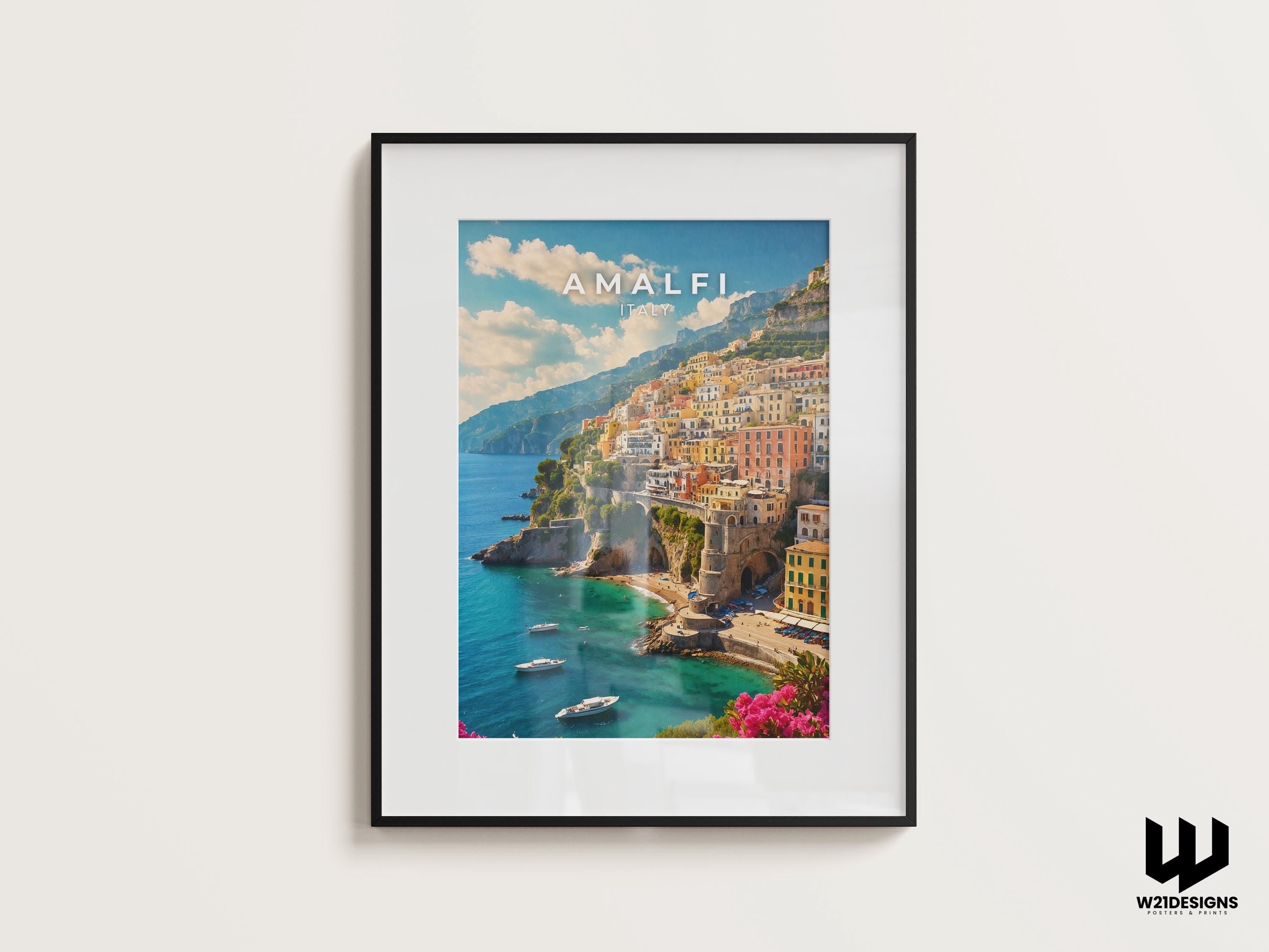 Amalfi Coast Travel Print: Italy Coastal Art, Mediterranean Decor