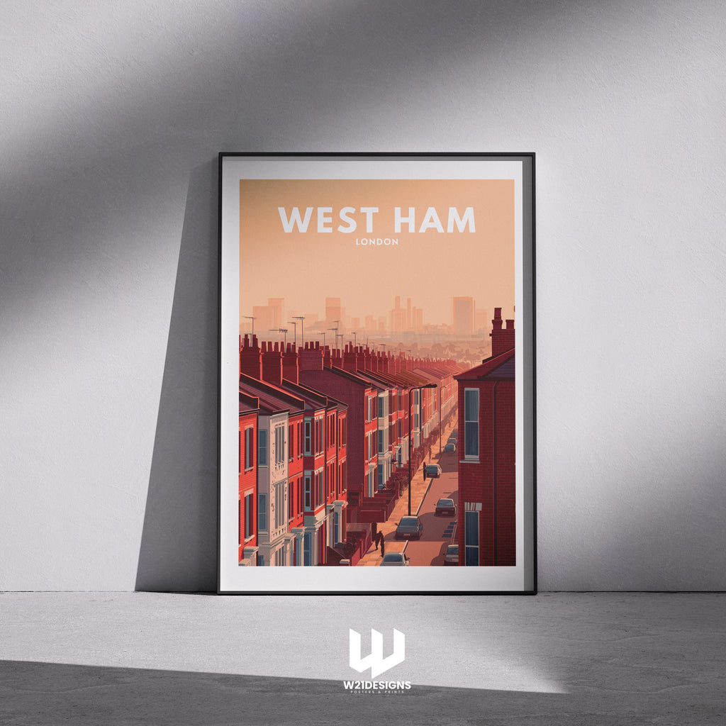 West Ham London Travel Poster | East London Wall Art | Vintage Red Brick Street Print