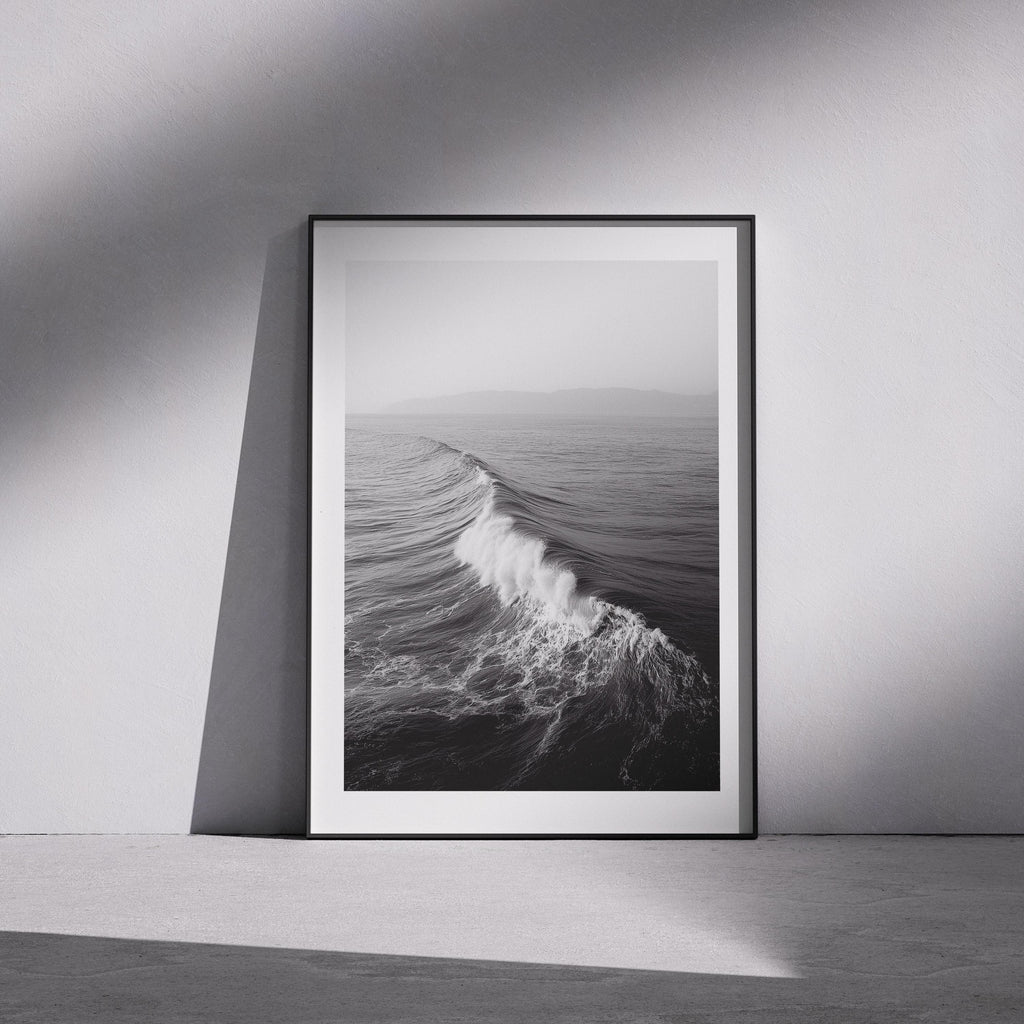 Black and White Ocean Wave Print: Minimalist Coastal Photography
