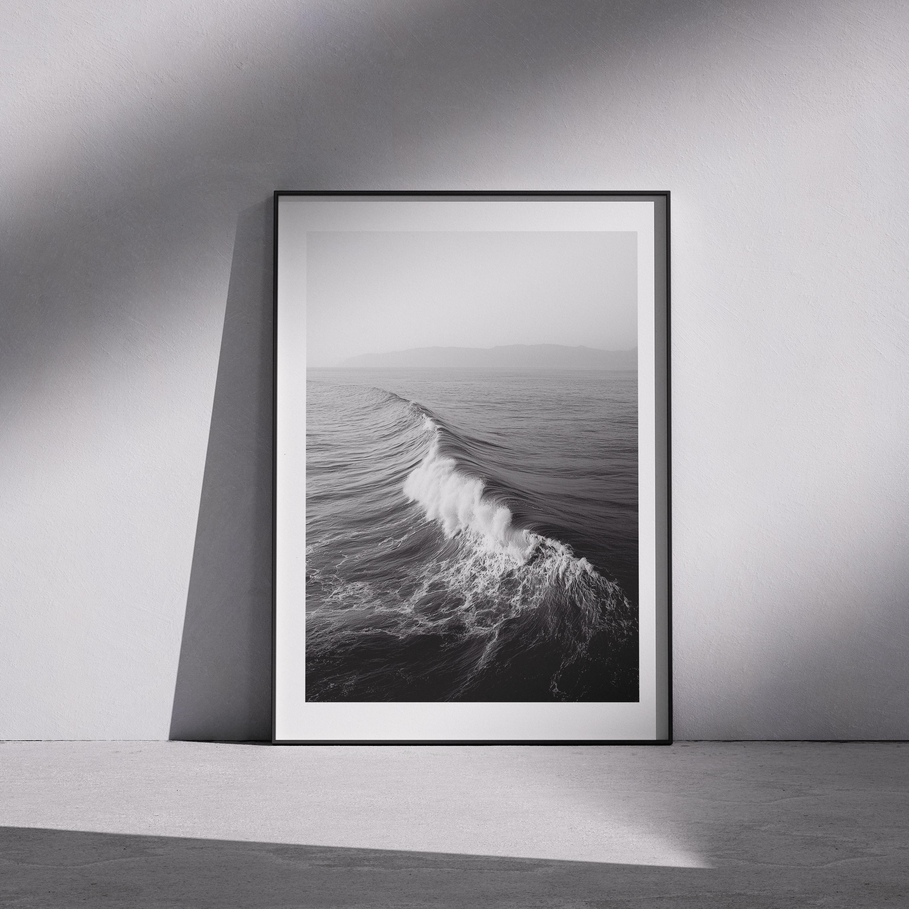 Black and White Ocean Wave Print: Minimalist Coastal Photography