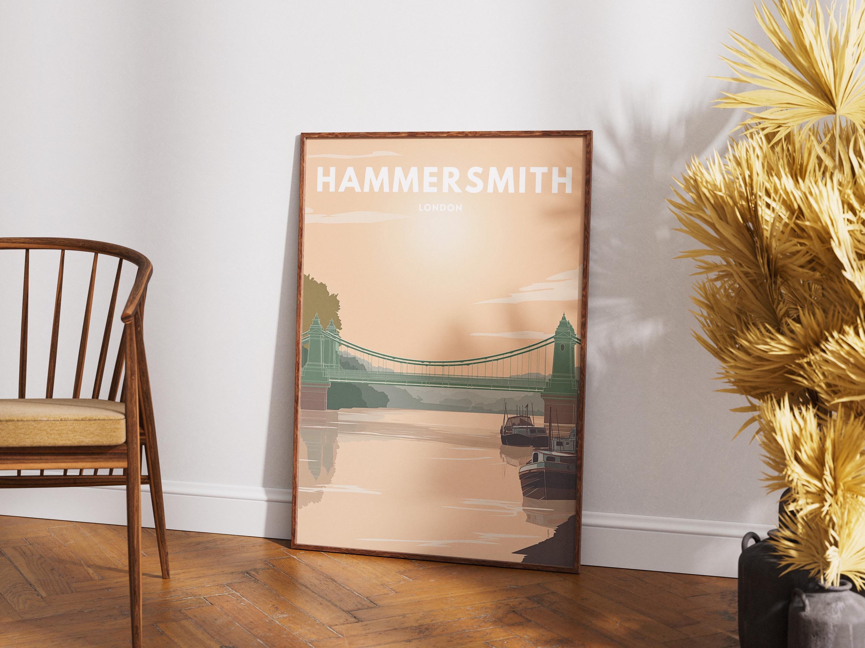 Hammersmith London Travel Poster | Hammersmith Bridge Print | Vintage Thames Wall Art