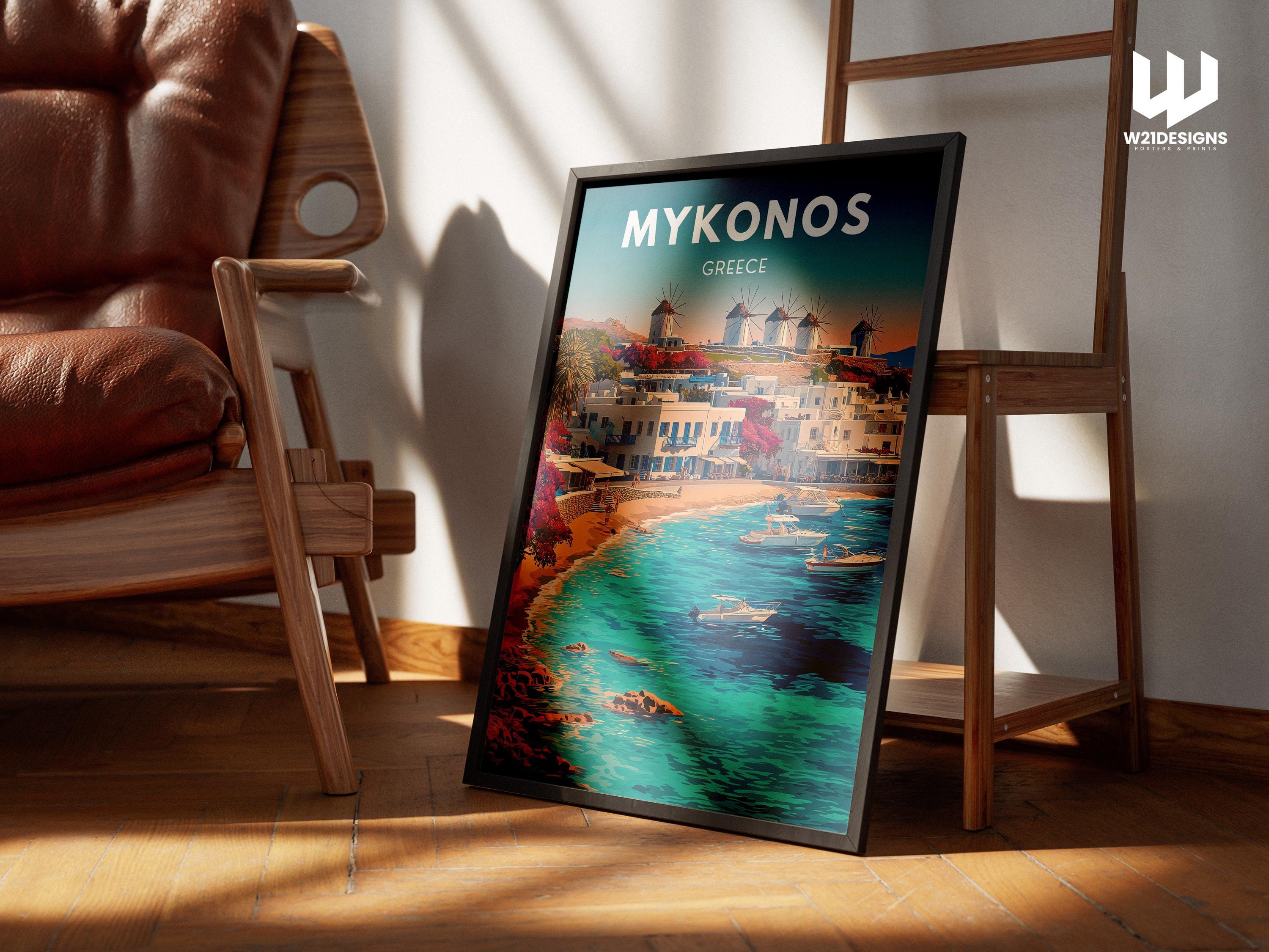 Mykonos Greece Travel Poster: Aegean Island Art Print