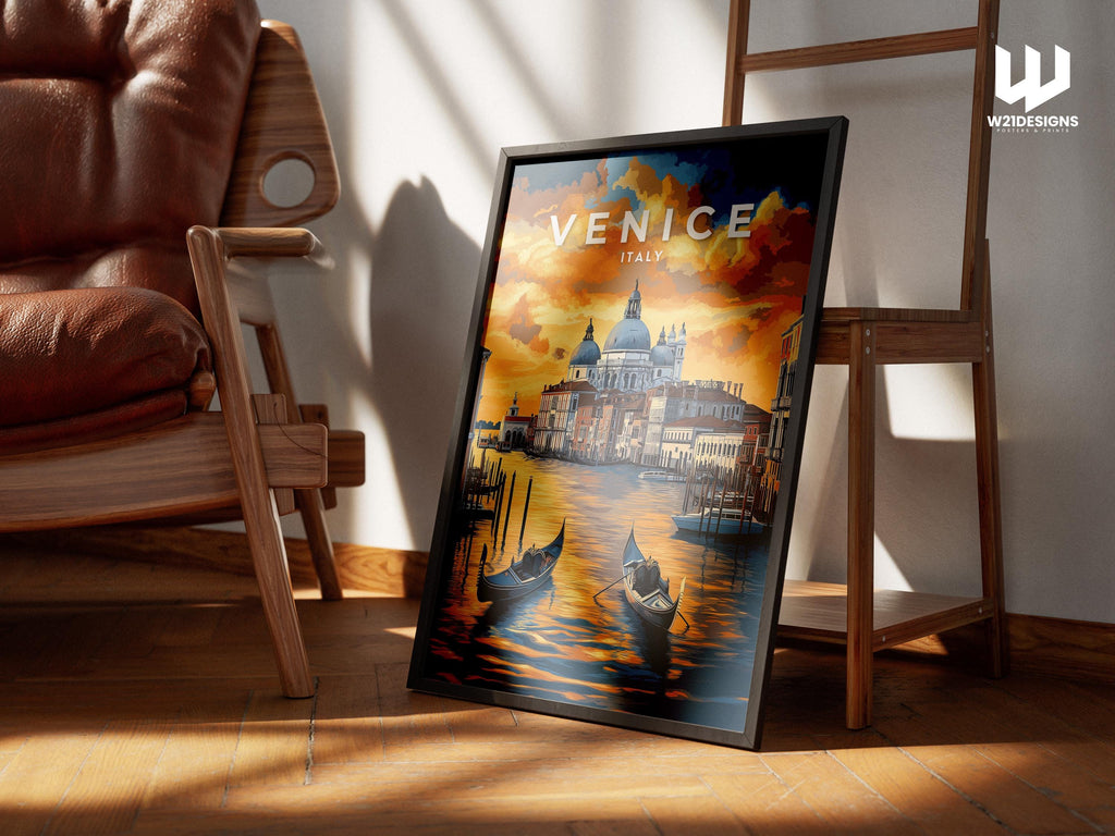 Venice Italy Travel Print: Grand Canal Gondolas, Sunset Art