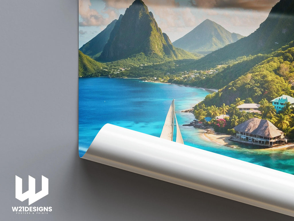 Saint Lucia Travel Poster: Caribbean Island Paradise Art Print