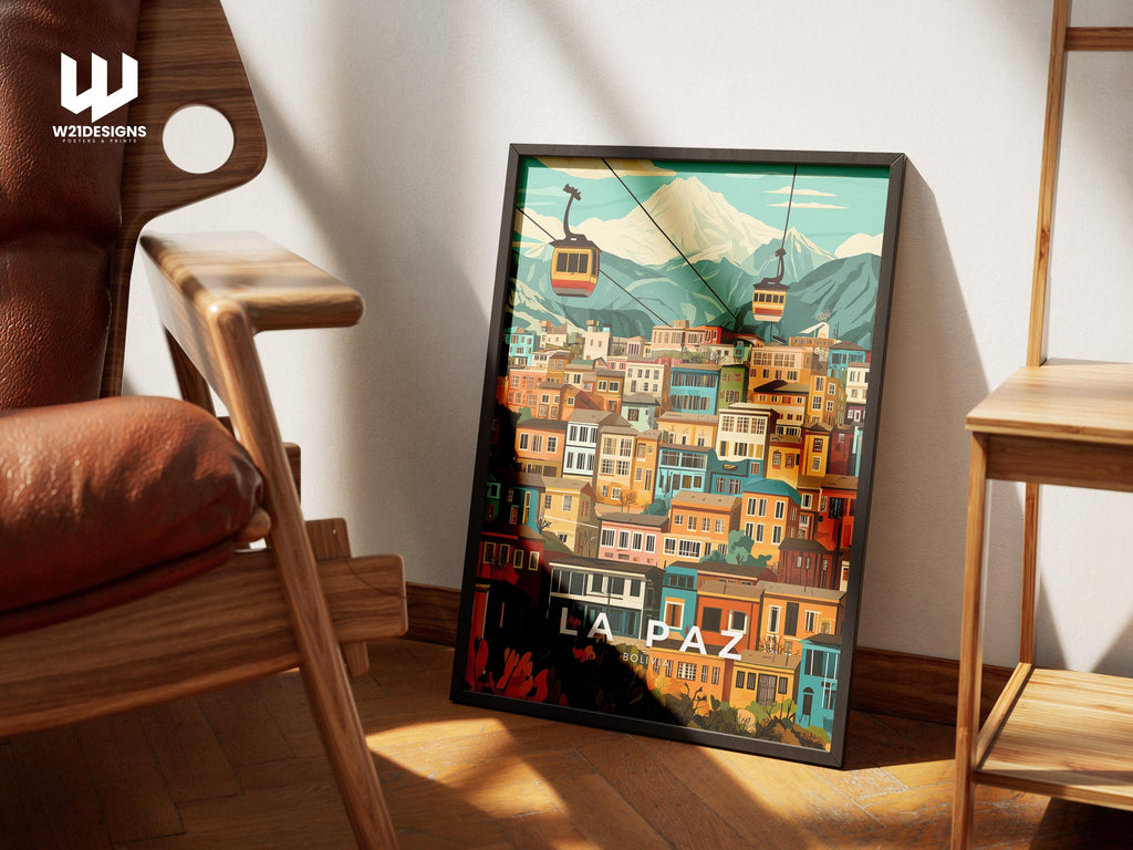 La Paz Bolivia Travel Print: Andes Mountains Cityscape Poster