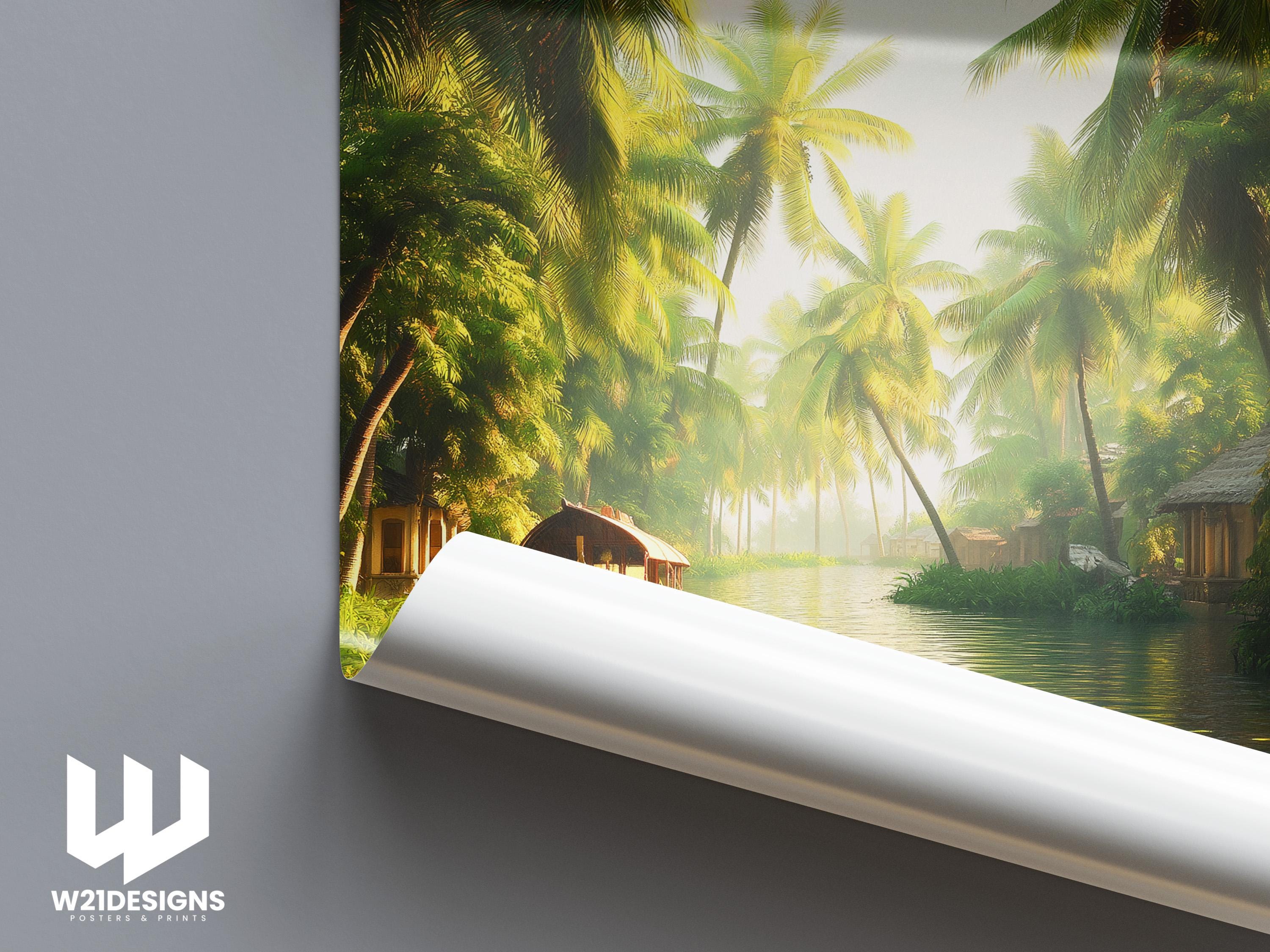 Kerala Backwaters Travel Poster: India Houseboat Art Print