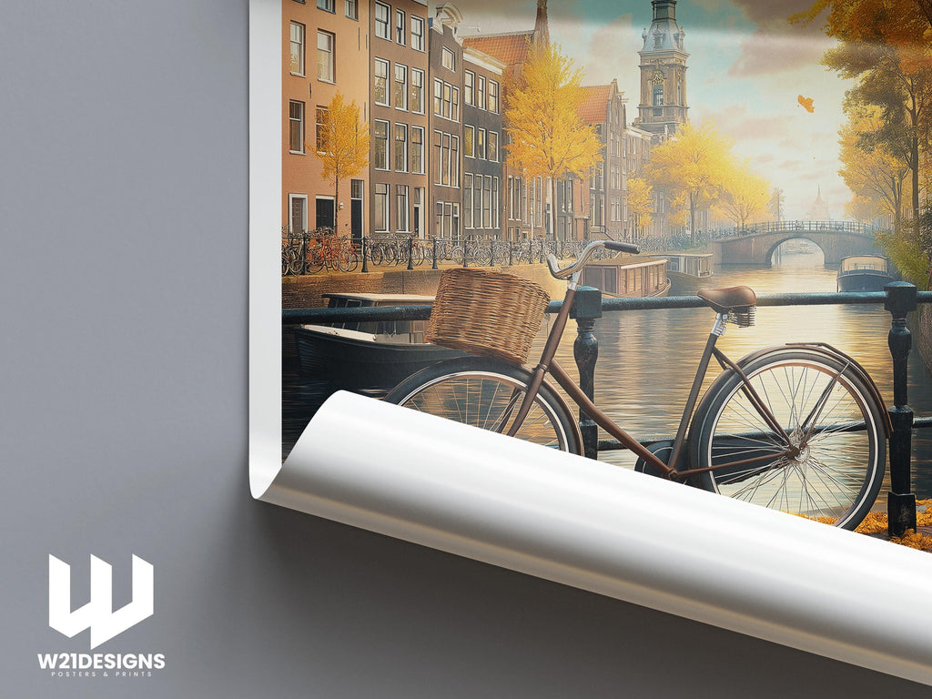 Amsterdam Canal Print: Dutch Architecture, Bicycle Art (Custom Text)