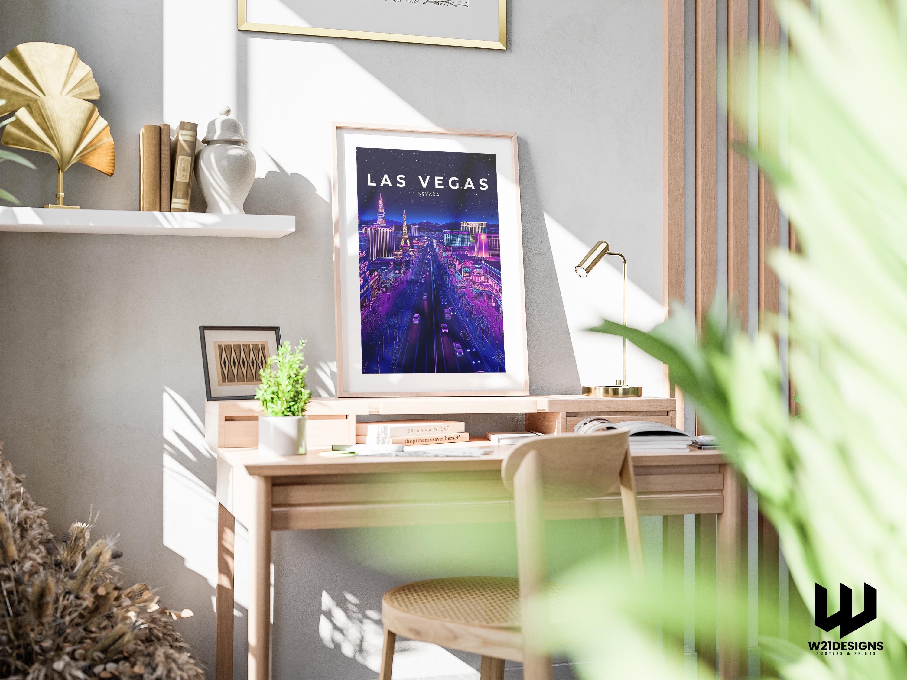 Las Vegas Travel Print - Neon City Wall Art, Nevada Poster, Las Vegas Strip Artwork, USA Travel Decor, Vibrant Nightscape, Personalised Gift