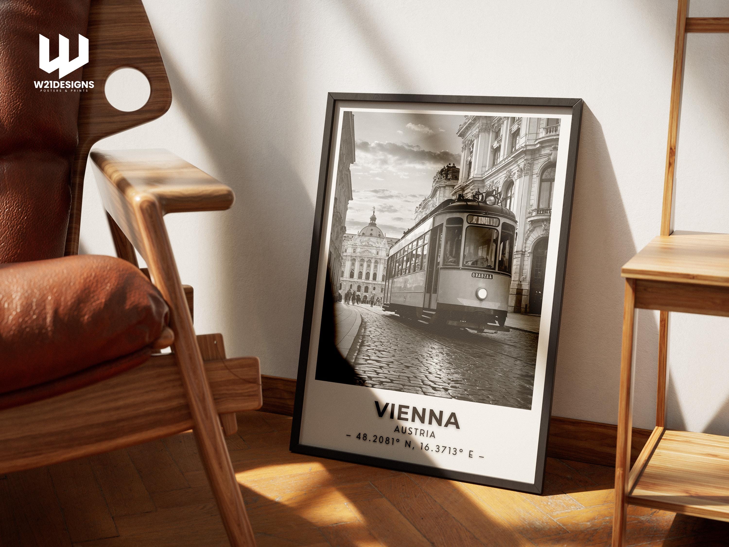 Vienna Tram Print: Vintage Black & White Austria Travel Poster