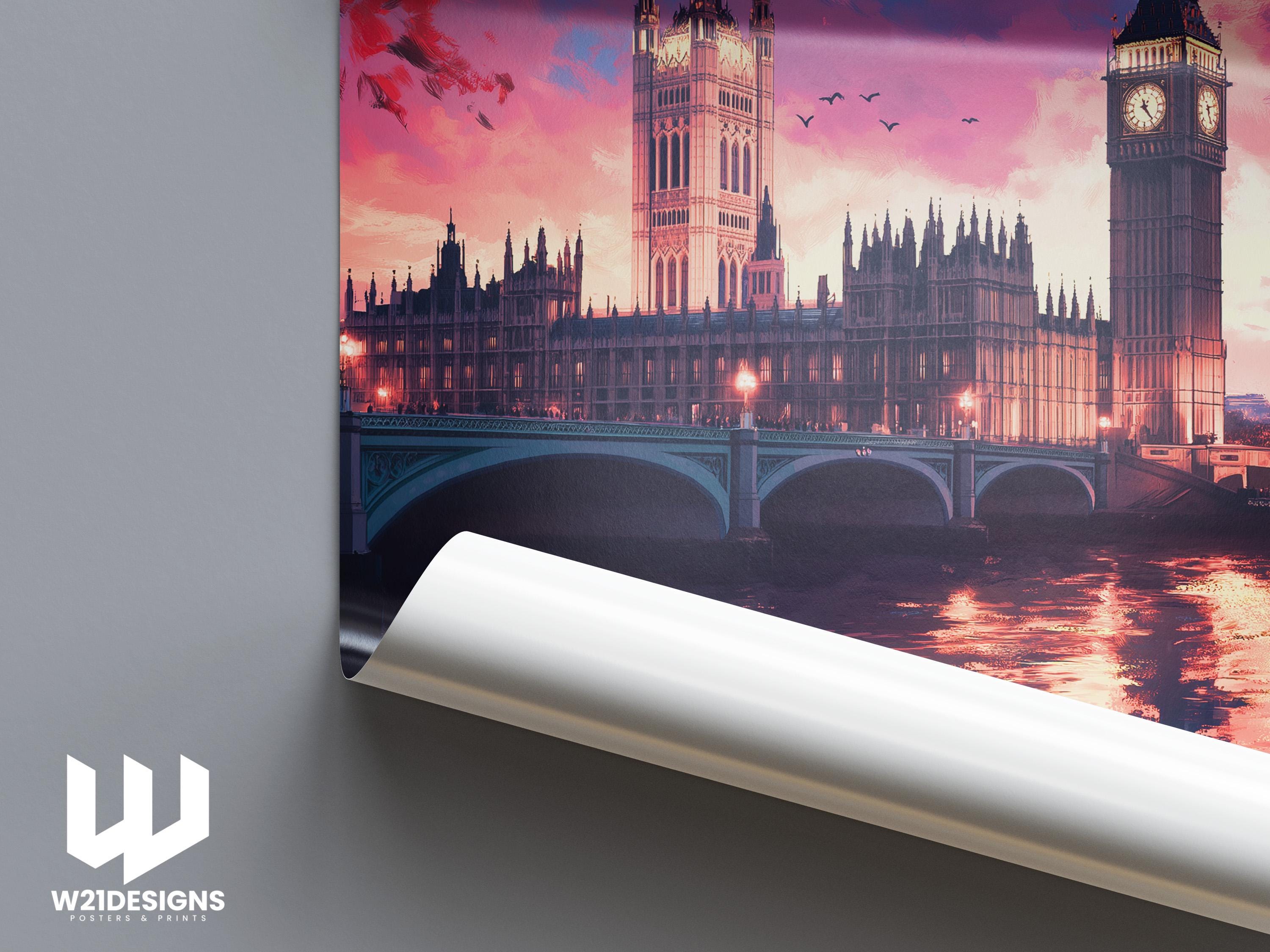 London Skyline Poster: Big Ben & Westminster Bridge Art Print