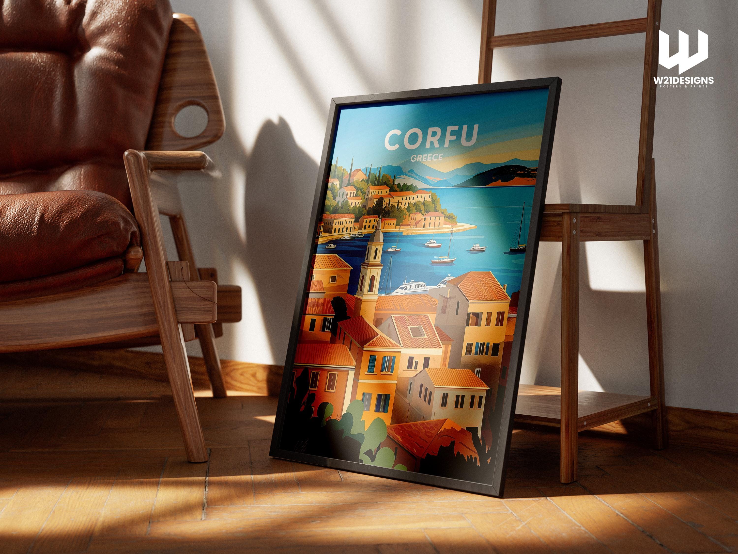 Corfu Greece Travel Poster: Mediterranean Island Art Print