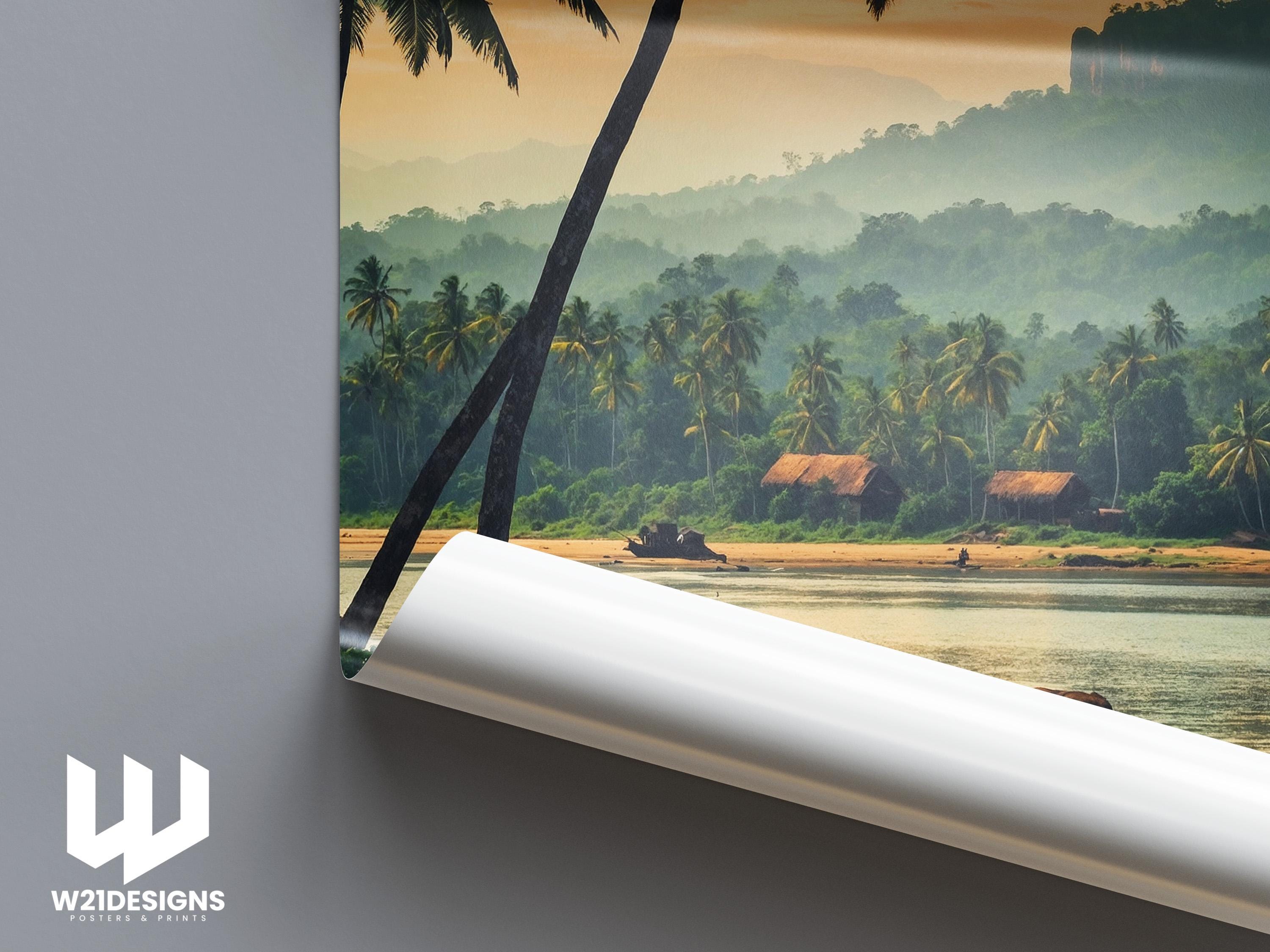 Sri Lanka Elephant Travel Poster: Tropical Landscape Art Print