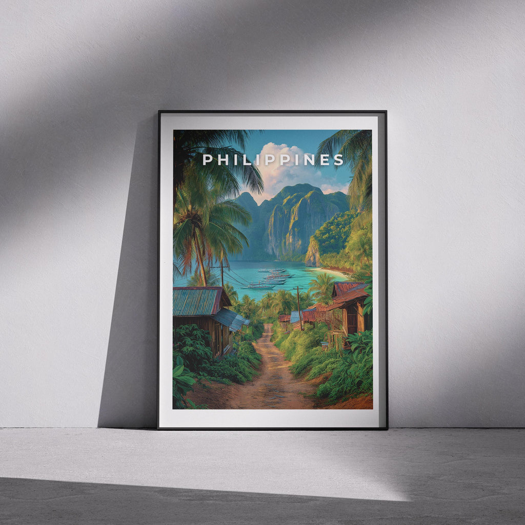 Philippines Travel Print: Tropical Island Village Coastal Art