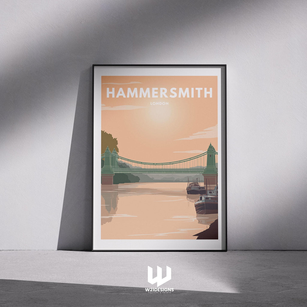 Hammersmith London Travel Poster | Hammersmith Bridge Print | Vintage Thames Wall Art