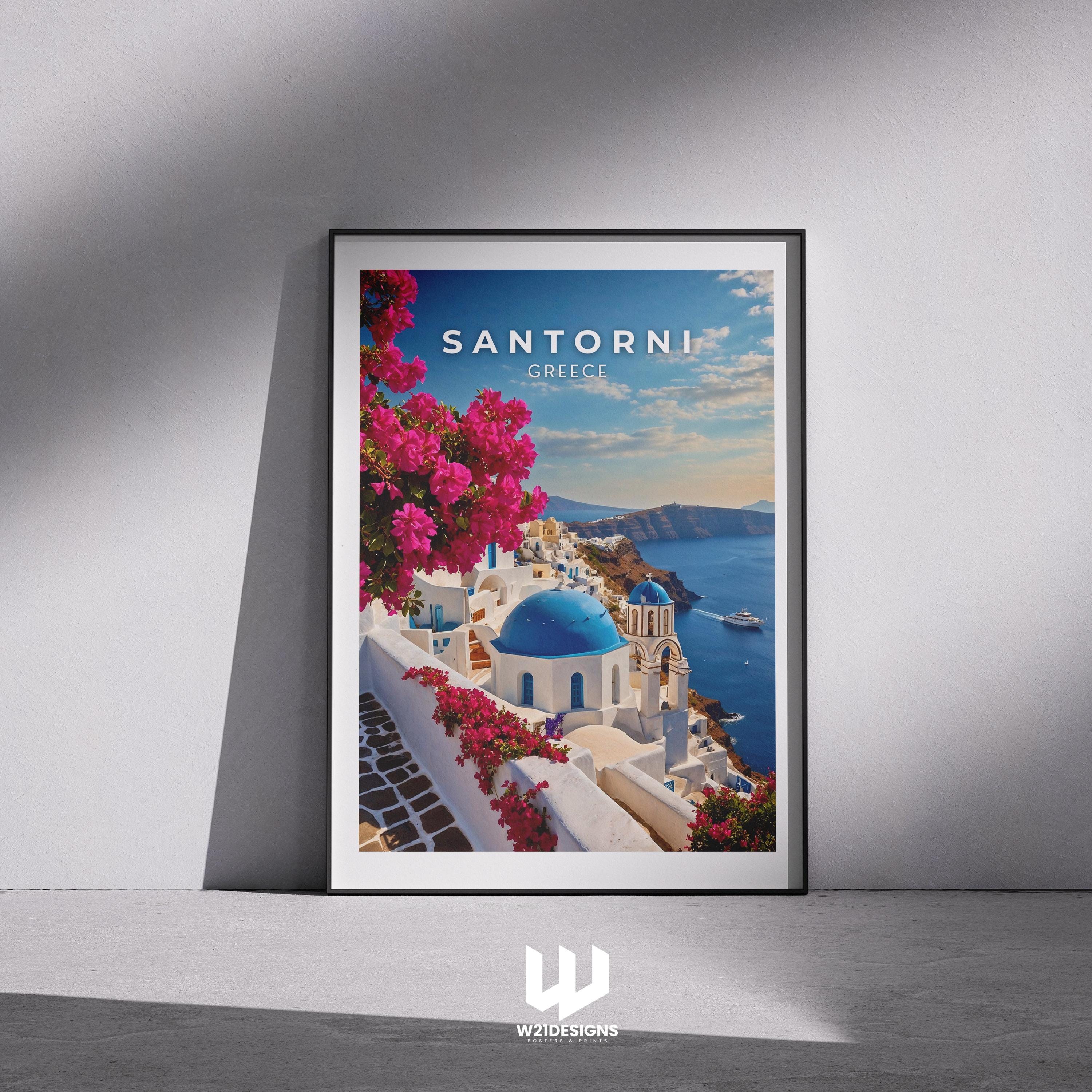 Santorini Greece Travel Print: Aegean Sea, Mediterranean Wall Art