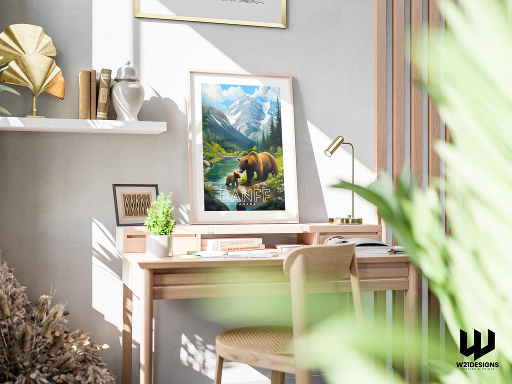 Banff Travel Poster: Illustrated Canada Mountain Landscape Art Print