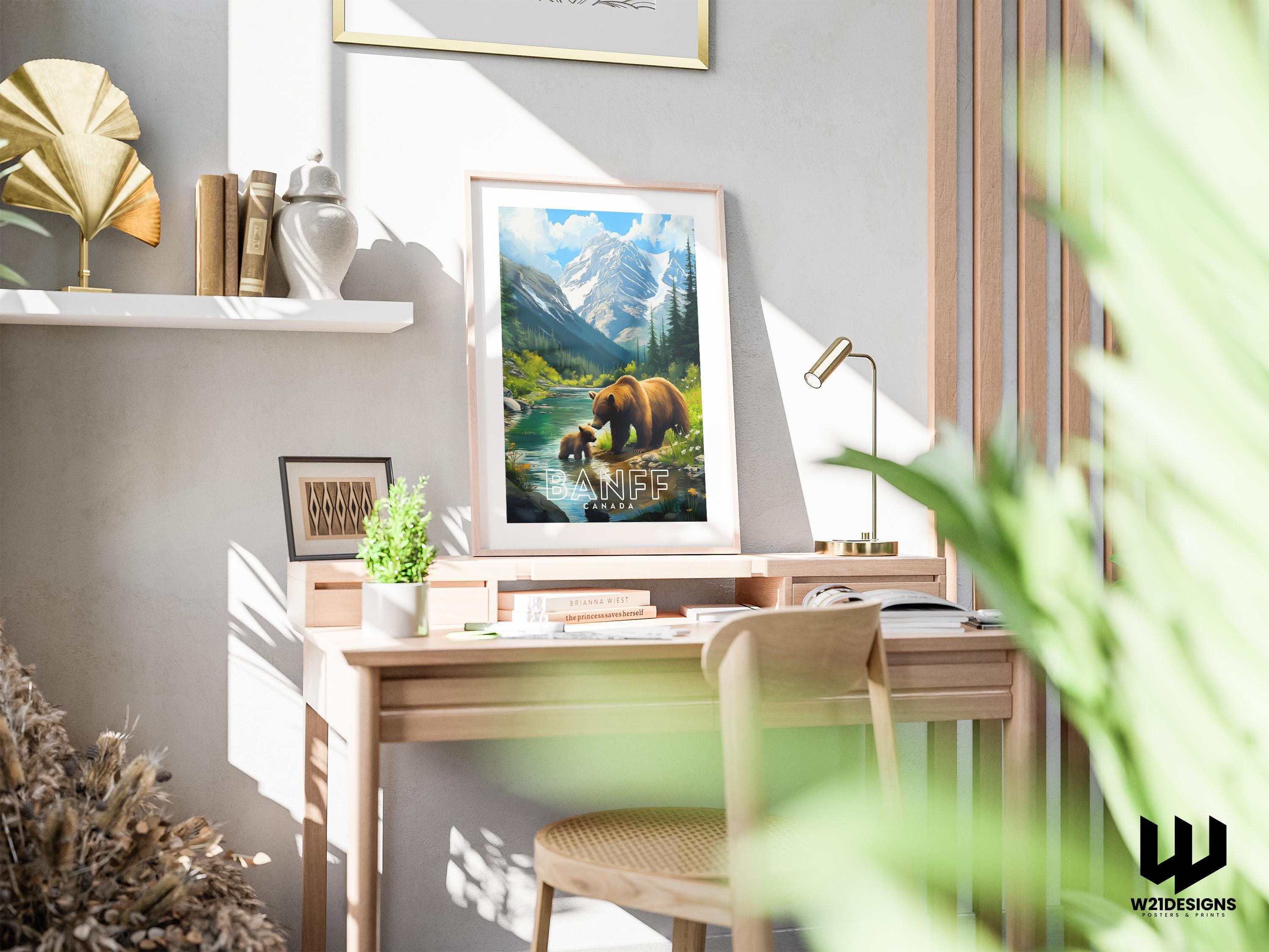 Banff Travel Poster: Illustrated Canada Mountain Landscape Art Print