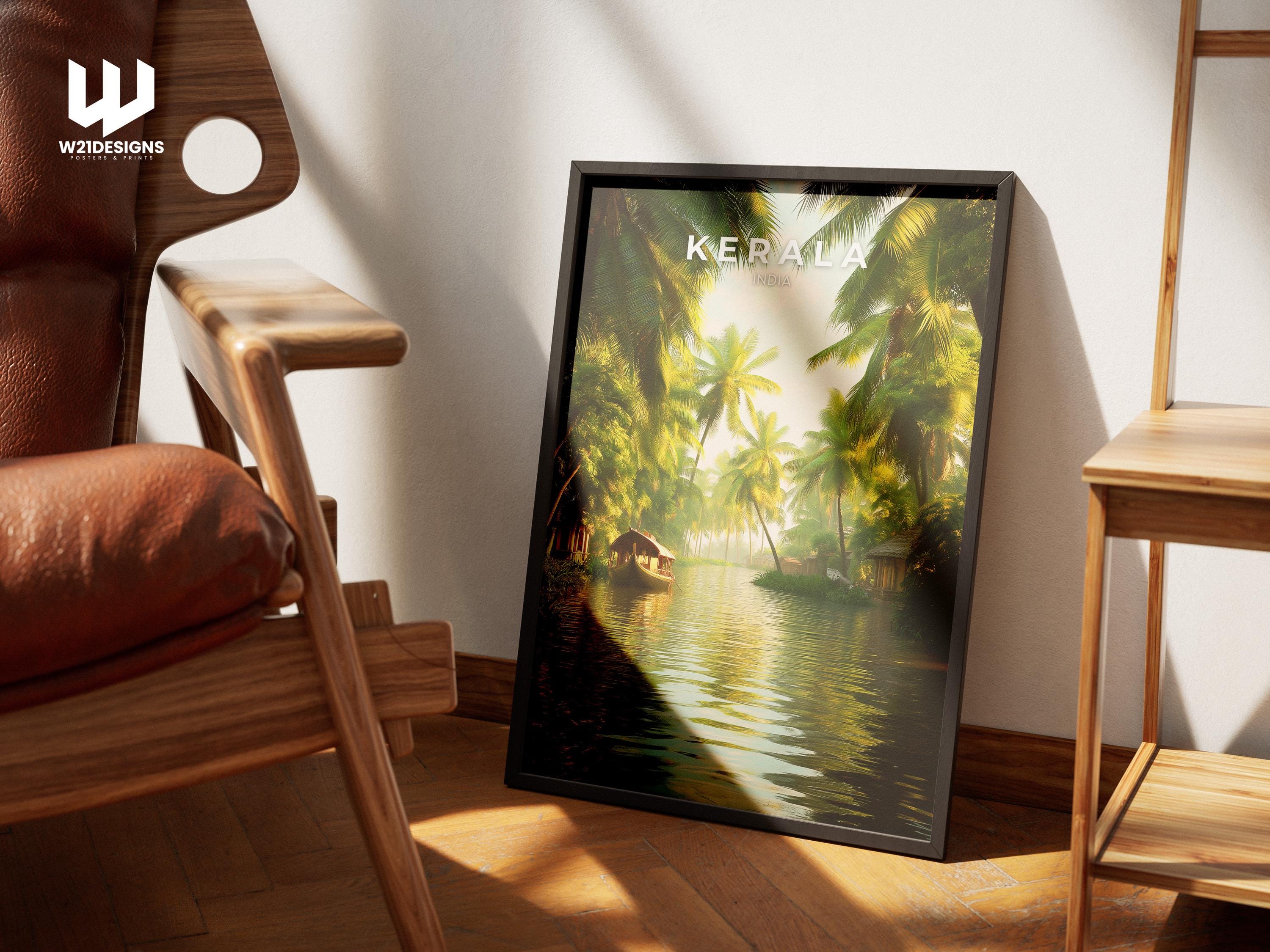 Kerala Backwaters Travel Poster: India Houseboat Art Print