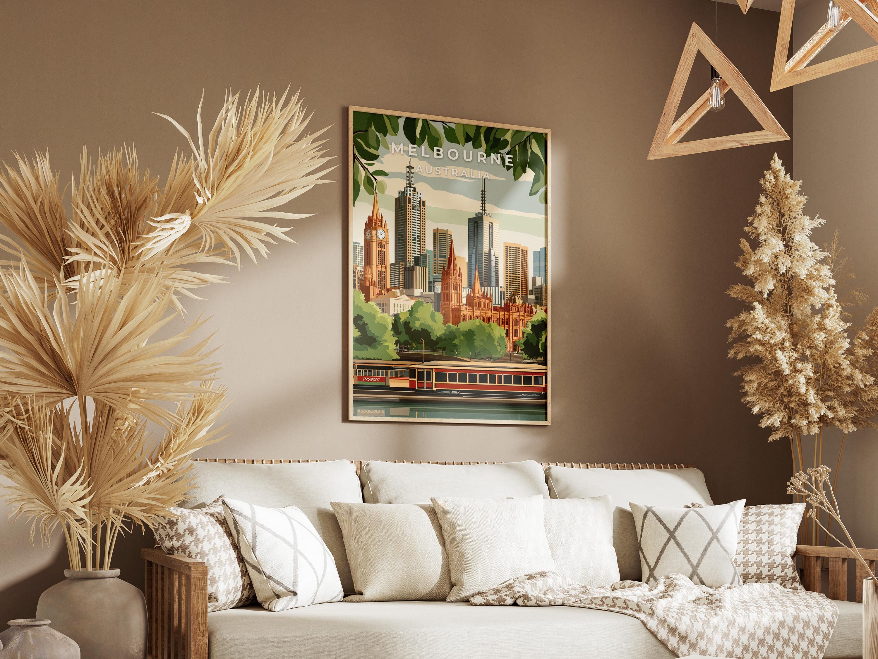 Melbourne Australia Travel Poster: City Skyline & Tram Art