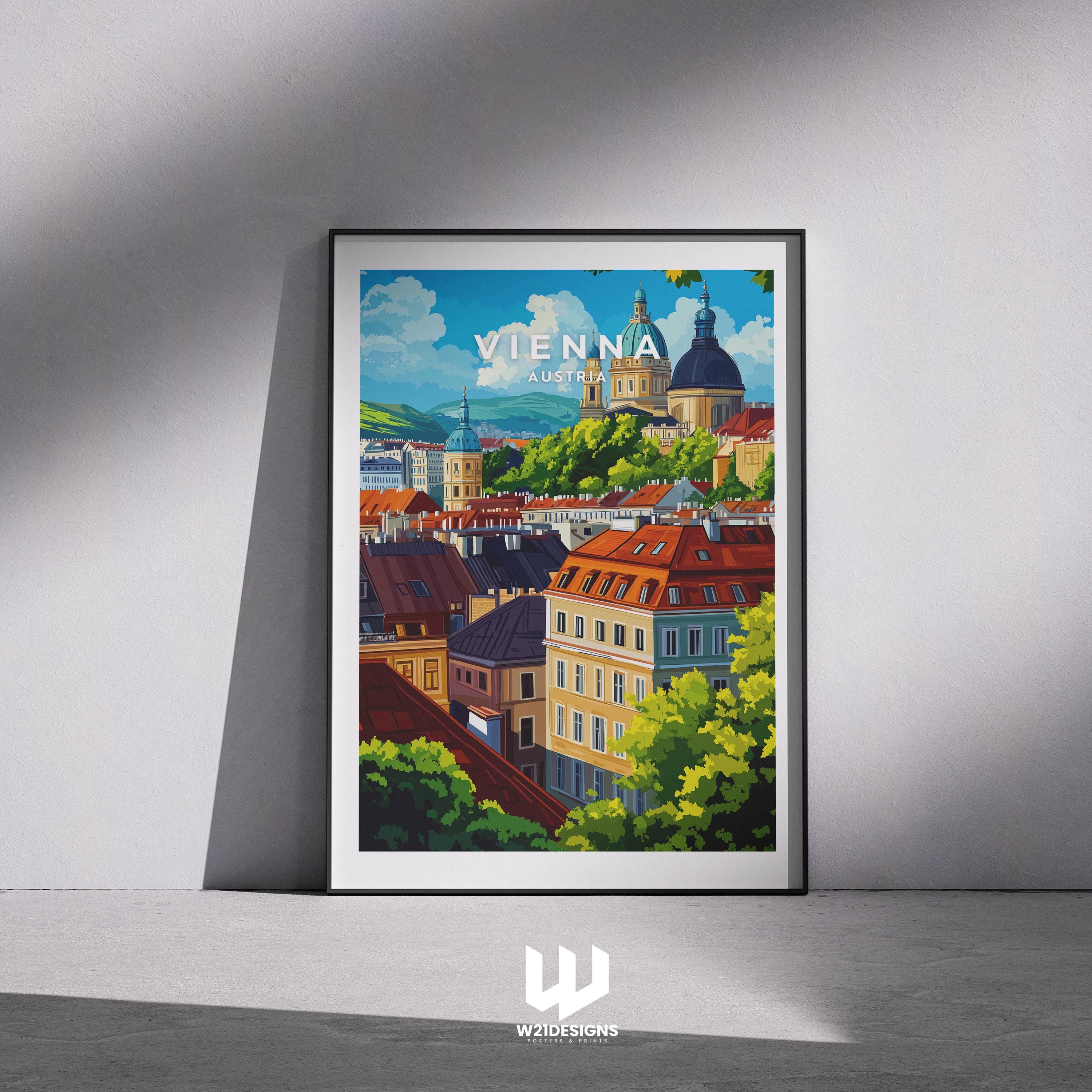 Vienna Travel Illustration: Austria City Poster, European Wall Art, Home Decor Gift, Framed Print